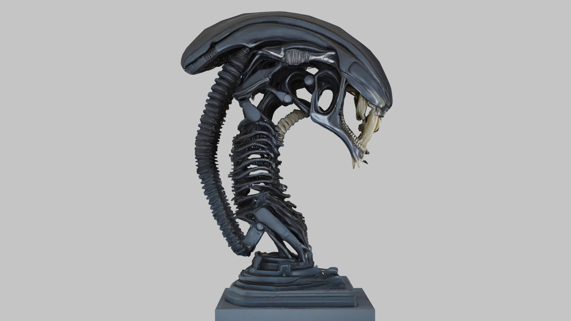Alien Xenomorph Elongated Skull Head Bust High-Poly Sci-Fi Low-poly 3D model_21