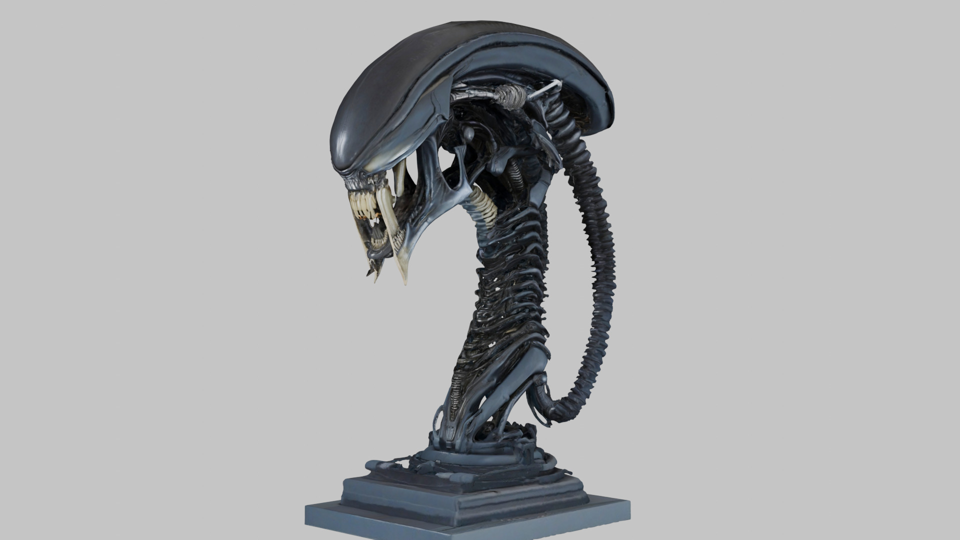 Alien Xenomorph Elongated Skull Head Bust High-Poly Sci-Fi Low-poly 3D model_26