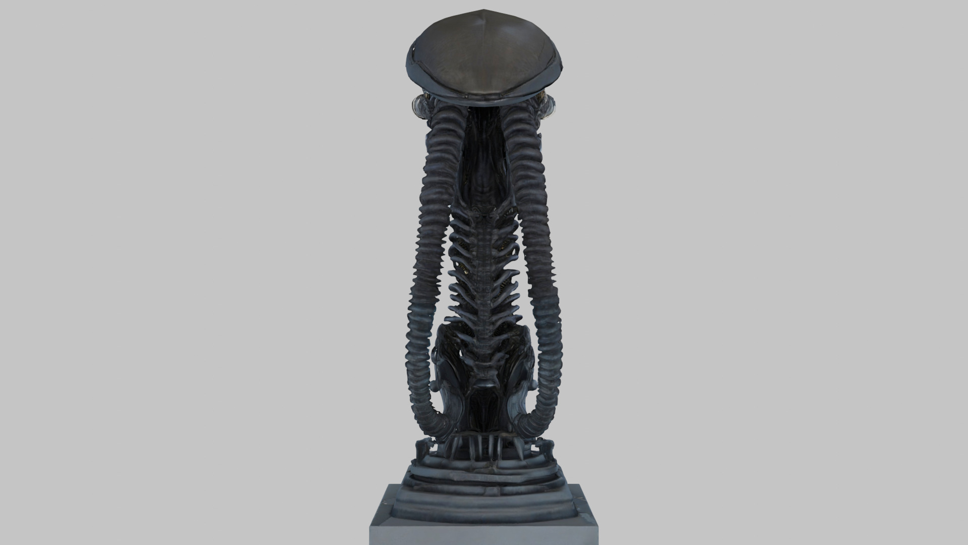 Alien Xenomorph Elongated Skull Head Bust High-Poly Sci-Fi Low-poly 3D model_4