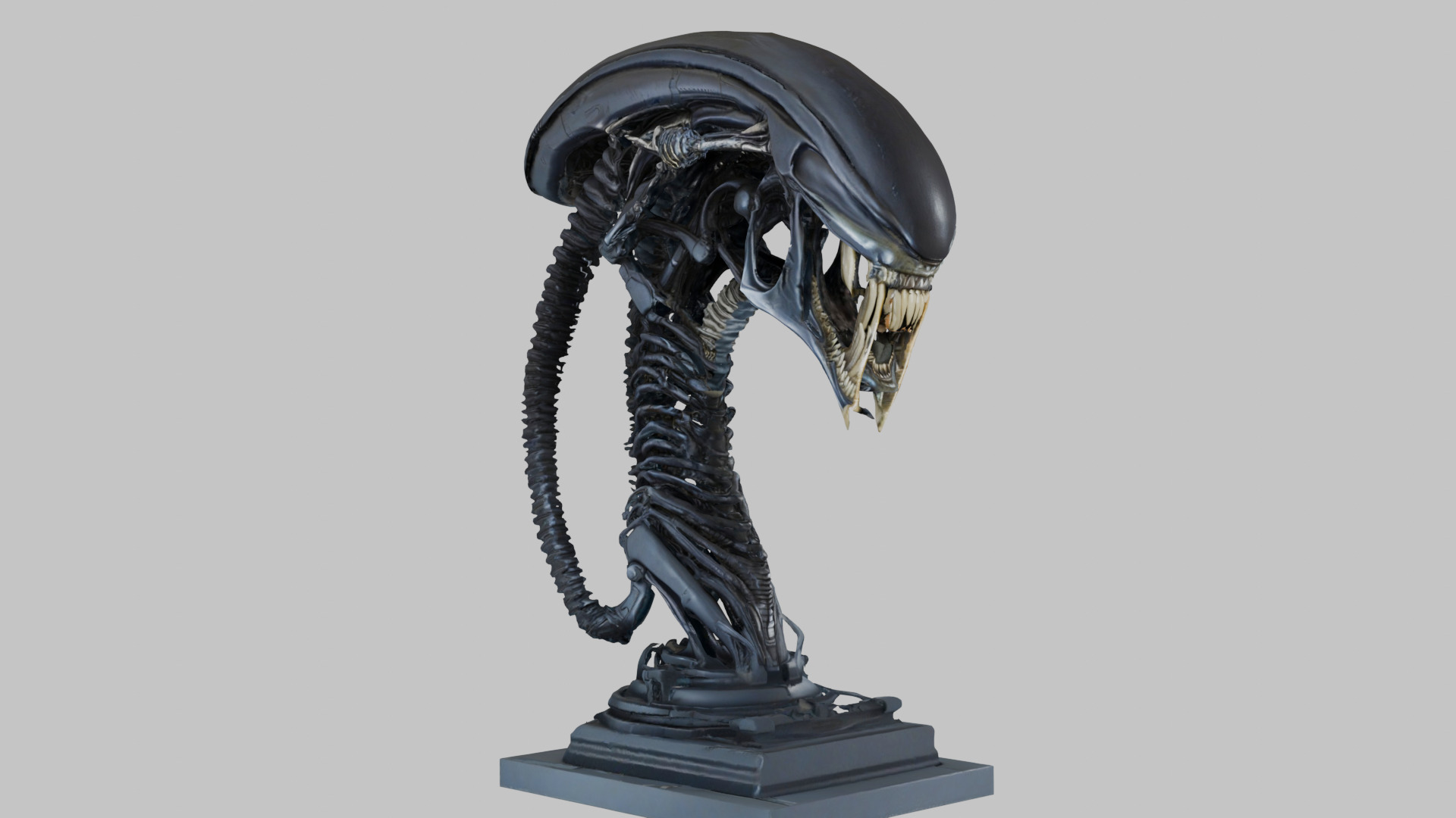 Alien Xenomorph Elongated Skull Head Bust High-Poly Sci-Fi Low-poly 3D model_1