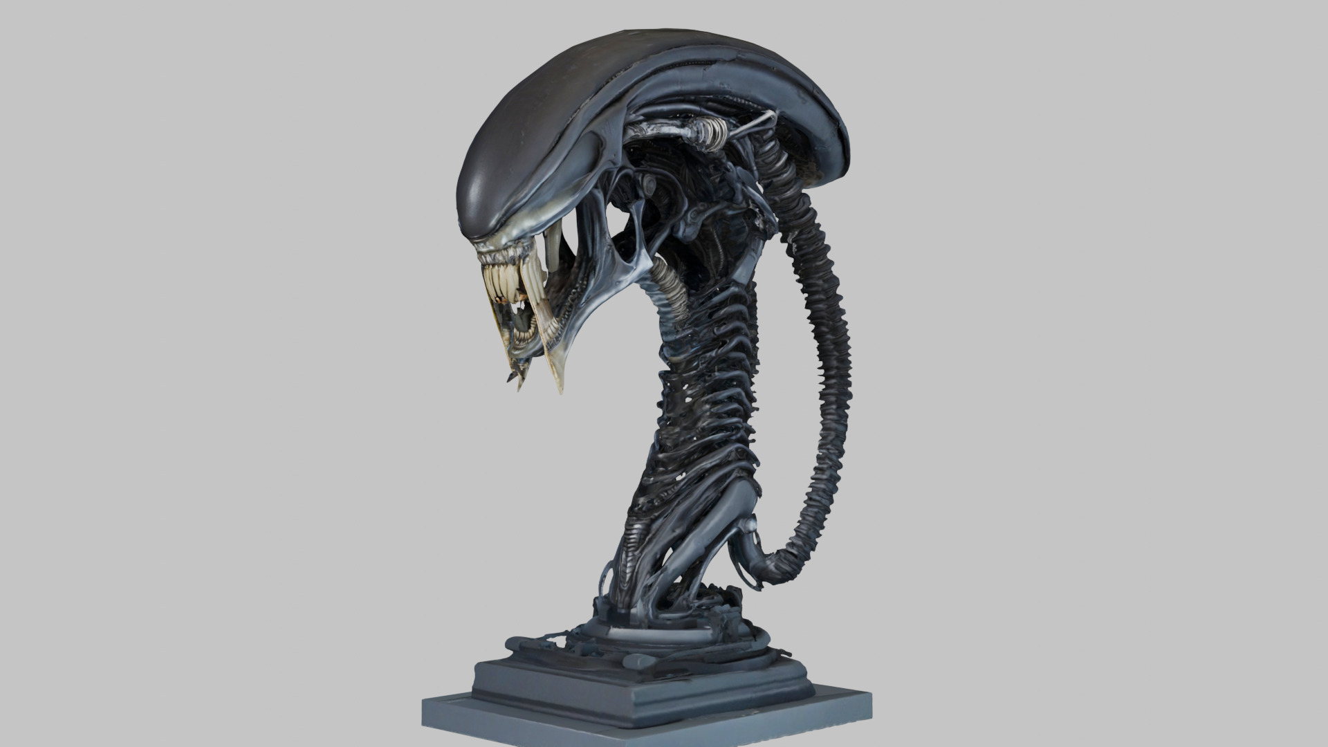 Alien Xenomorph Elongated Skull Head Bust High-Poly Sci-Fi Low-poly 3D model_7
