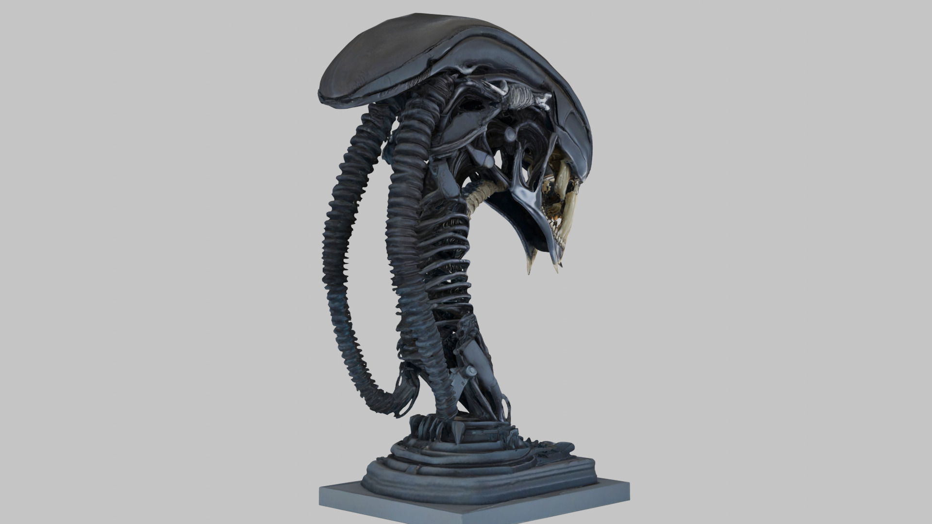 Alien Xenomorph Elongated Skull Head Bust High-Poly Sci-Fi Low-poly 3D model_22