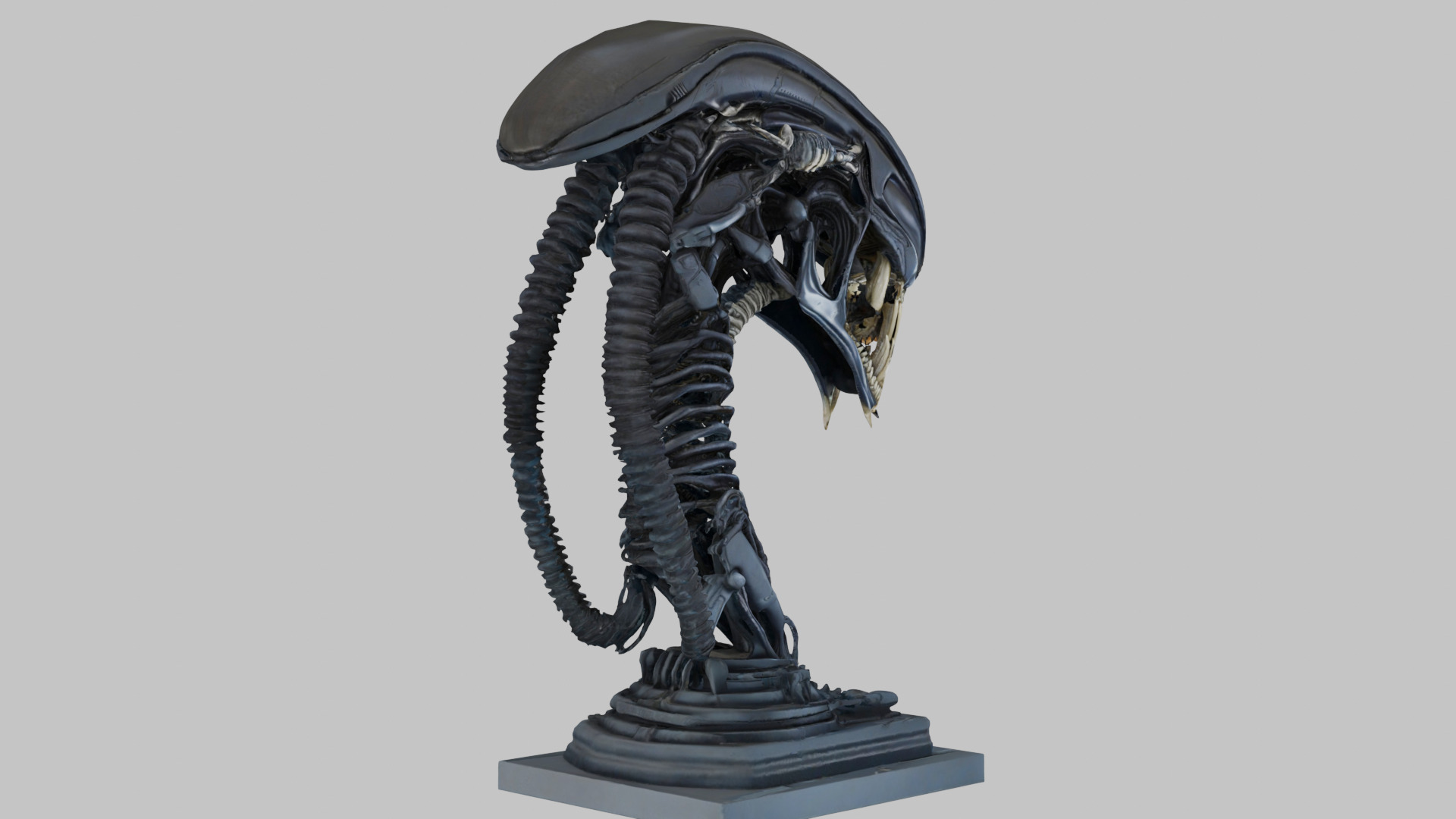 Alien Xenomorph Elongated Skull Head Bust High-Poly Sci-Fi Low-poly 3D model_3