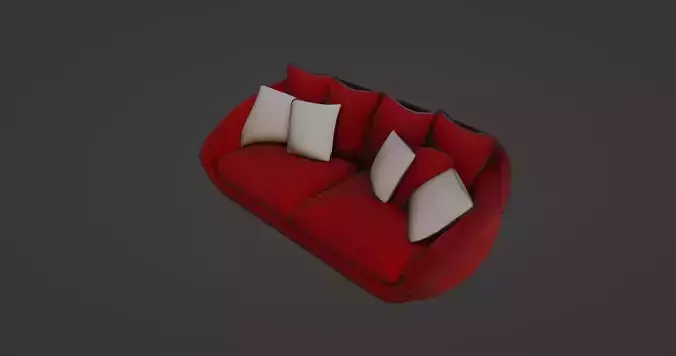 Modern Red Curved Sofa with Cushions 3D Model