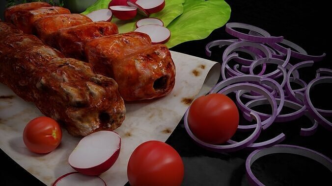 Kebab with lavash 3D model 2