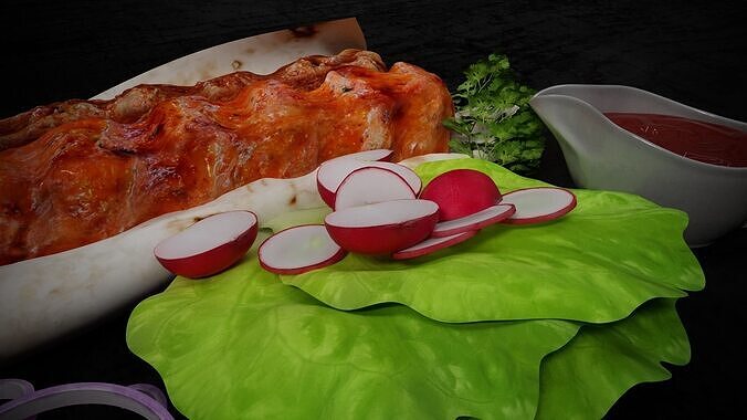 Kebab with lavash 3D model 3