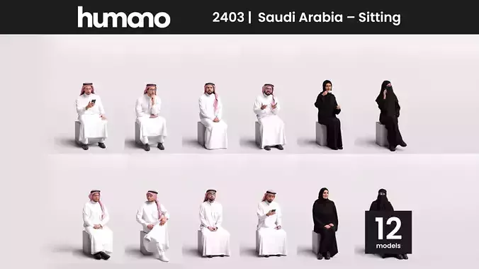 Humano 12-Collection 2403 - SAUDI ARABIA SITTING -12x3D models  3D model