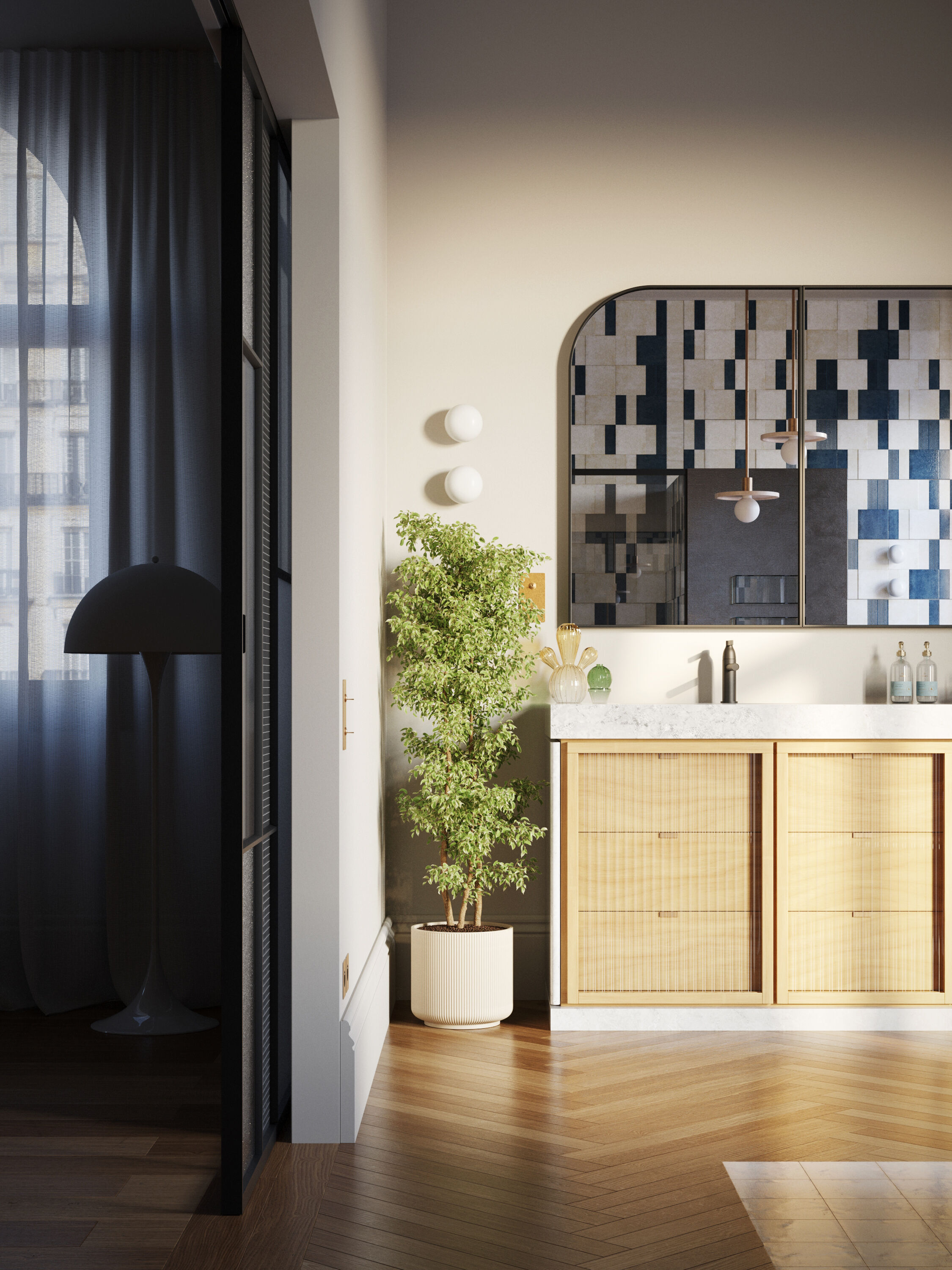 Blue Bathroom interior scene 3D model_3