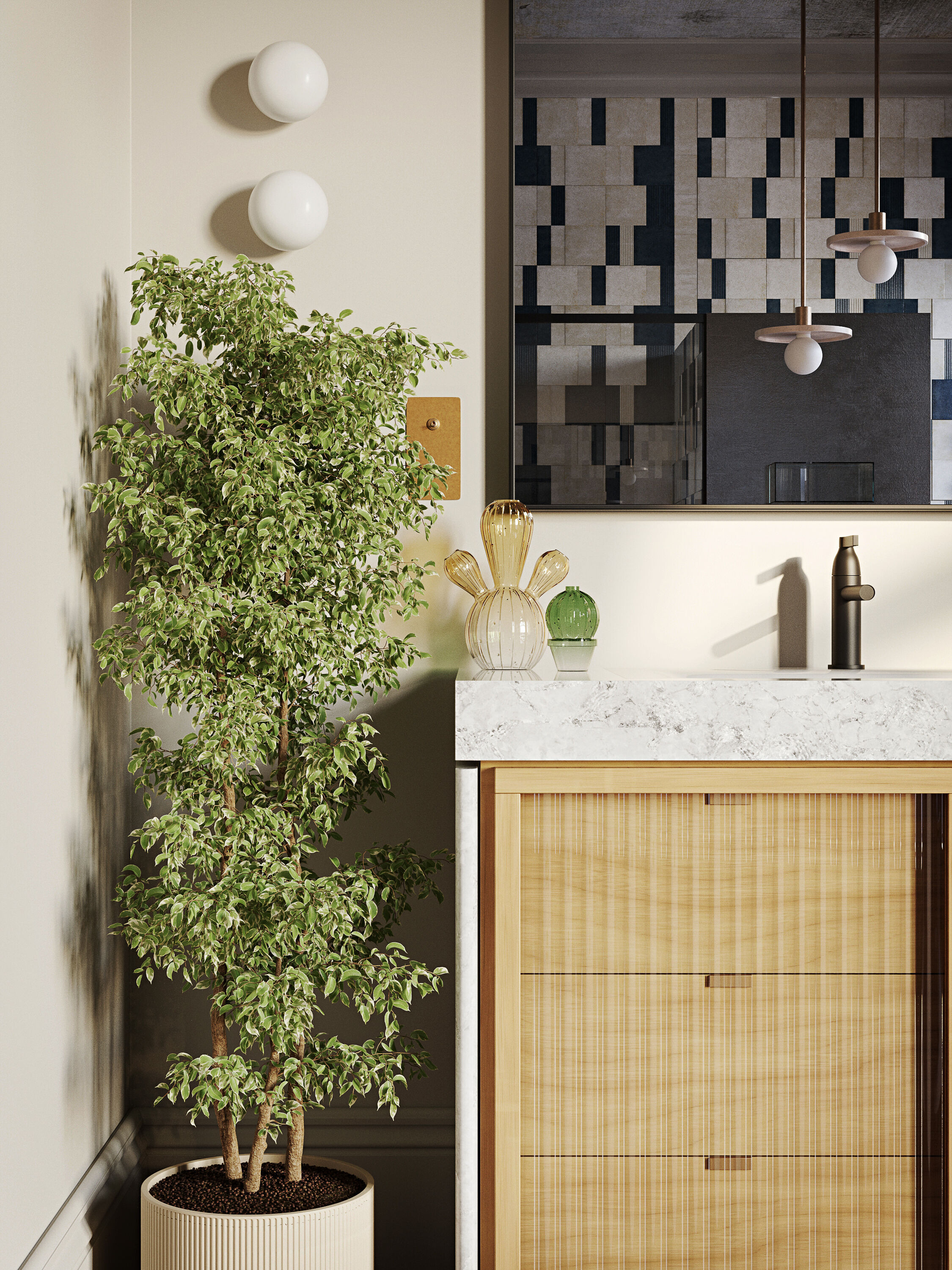 Blue Bathroom interior scene 3D model_4