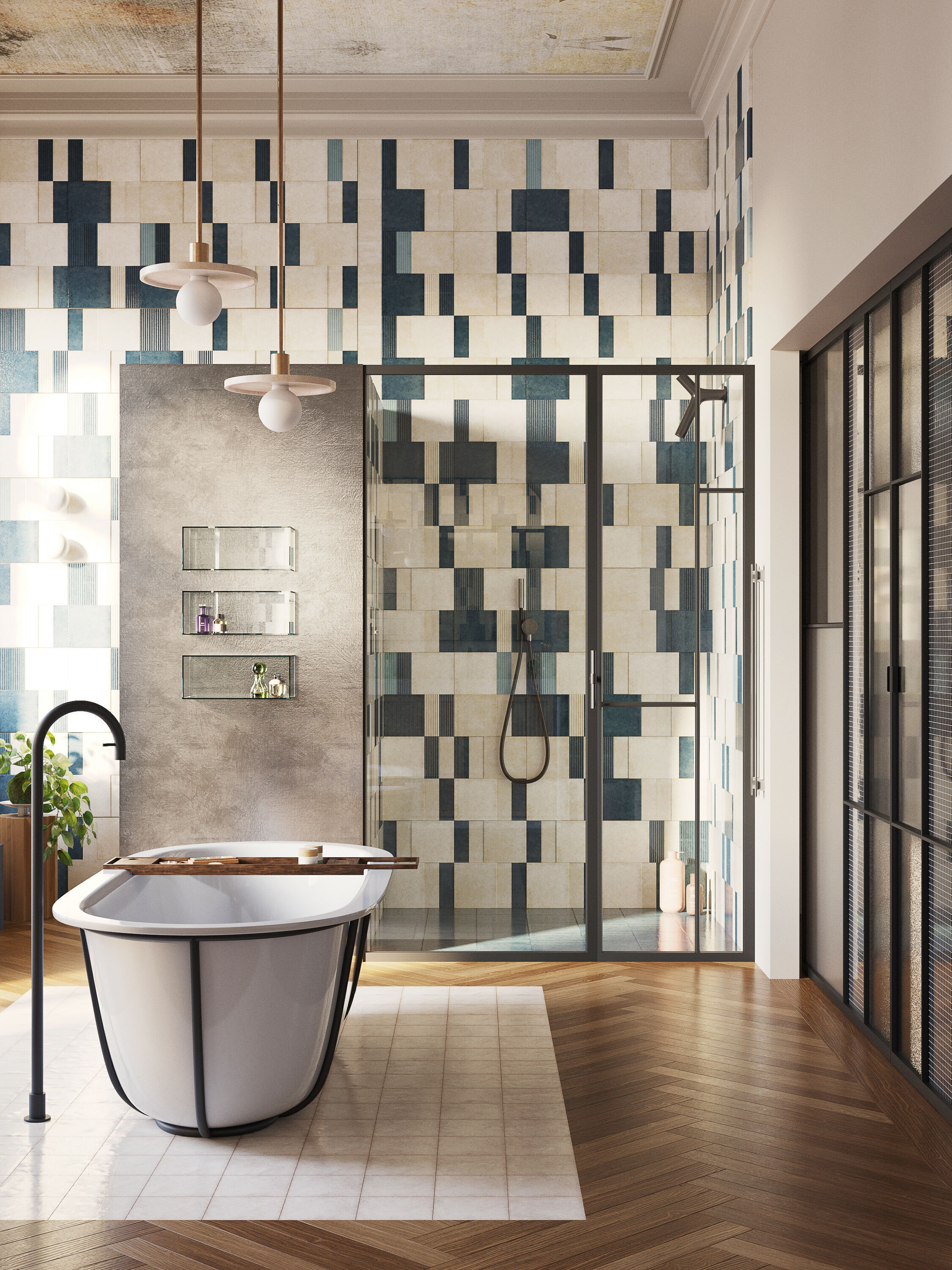 Blue Bathroom interior scene 3D model_5