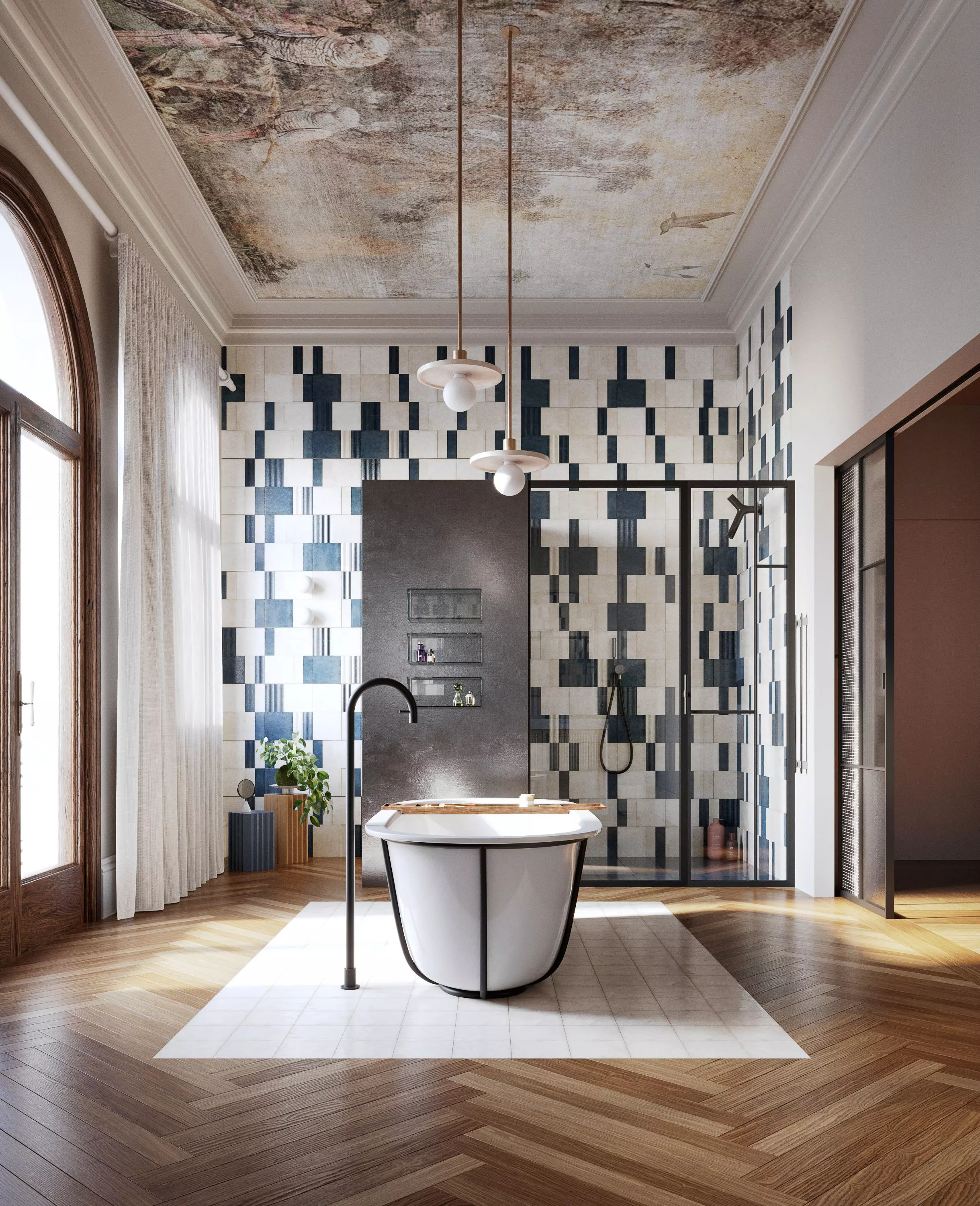 Blue Bathroom interior scene 3D model_0