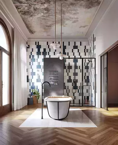 Blue Bathroom interior scene 3D model