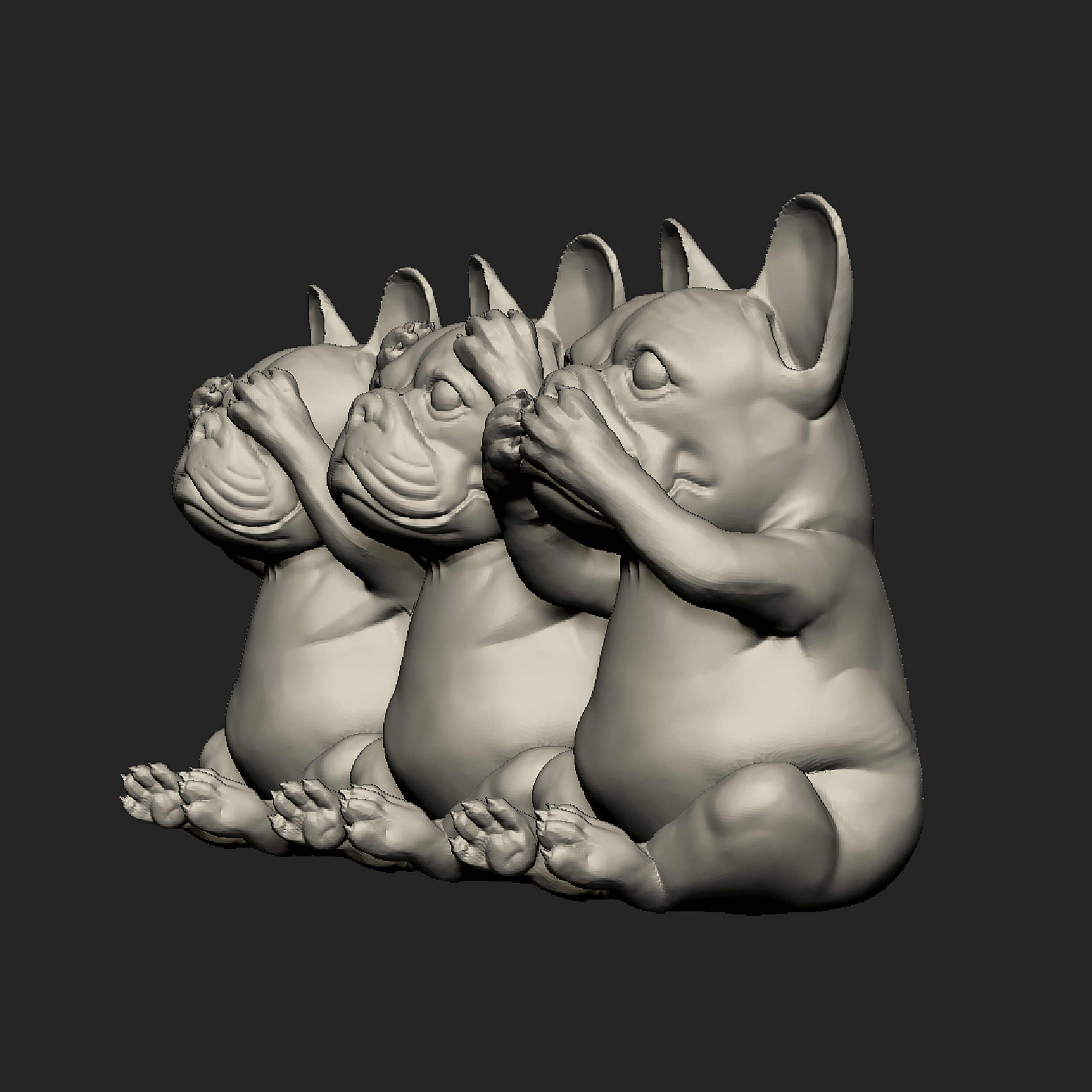 DOG Bulldog See No Evil Hear No Evil Speak No Evil 3D model_3