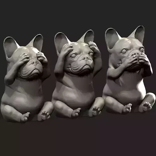 DOG Bulldog See No Evil Hear No Evil Speak No Evil