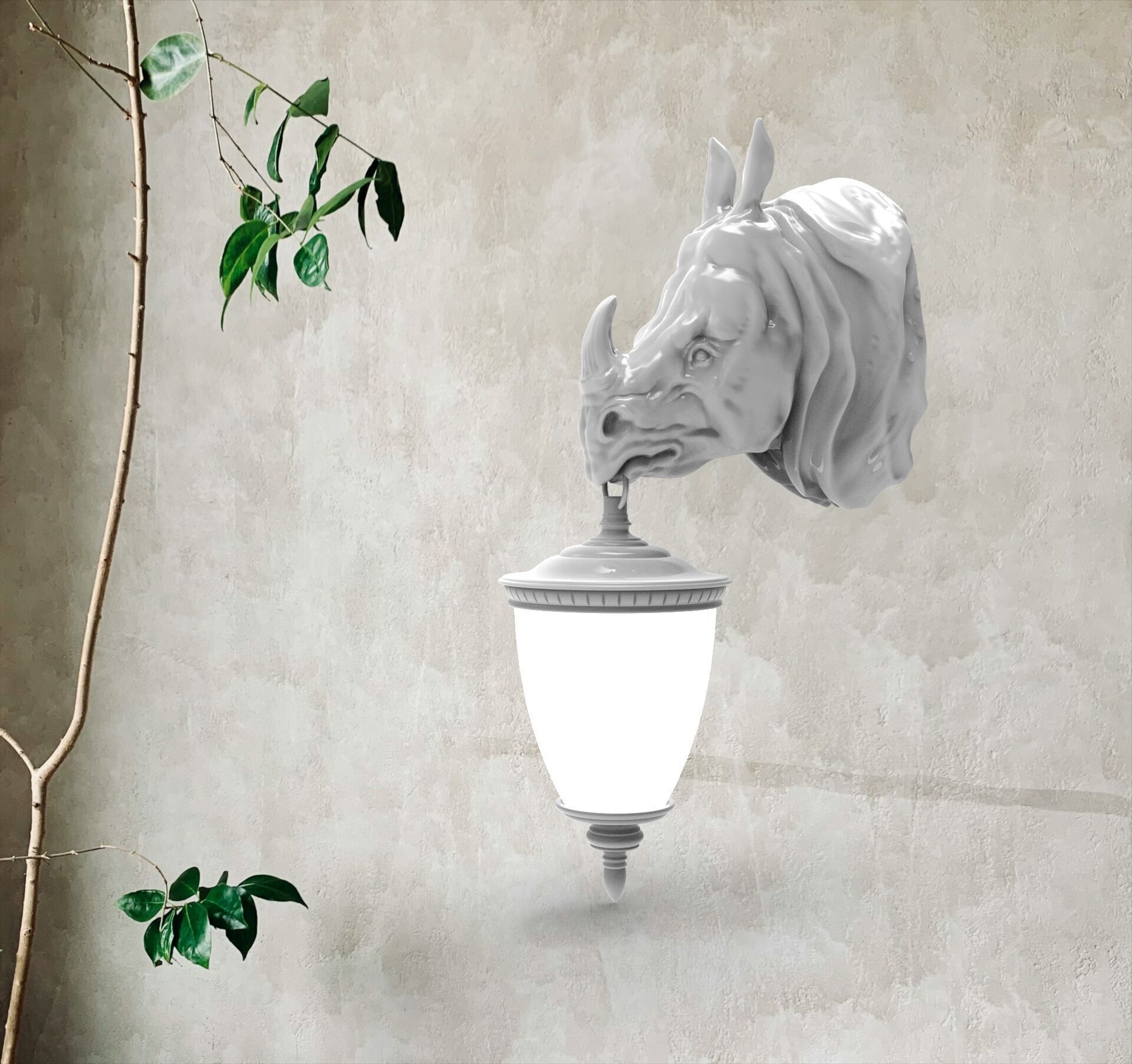 Rhino Wall Lamp 3D print model_3