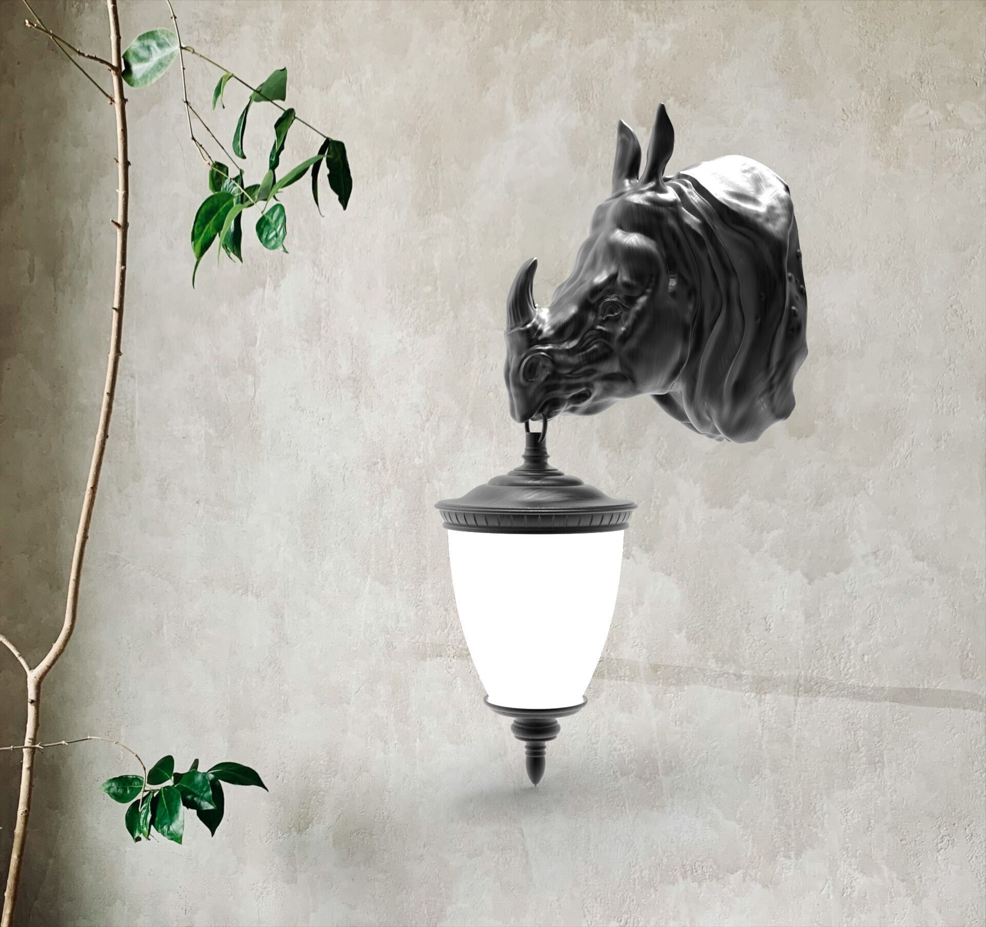 Rhino Wall Lamp 3D print model_1