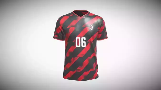 Soccer Red Stripe Jersey Player-06 In Low Poly