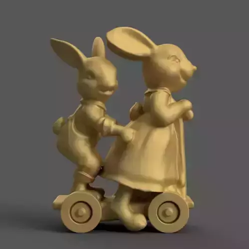 Cute Bunny Couple 3D Model STL File for Home Decoration 3D print model