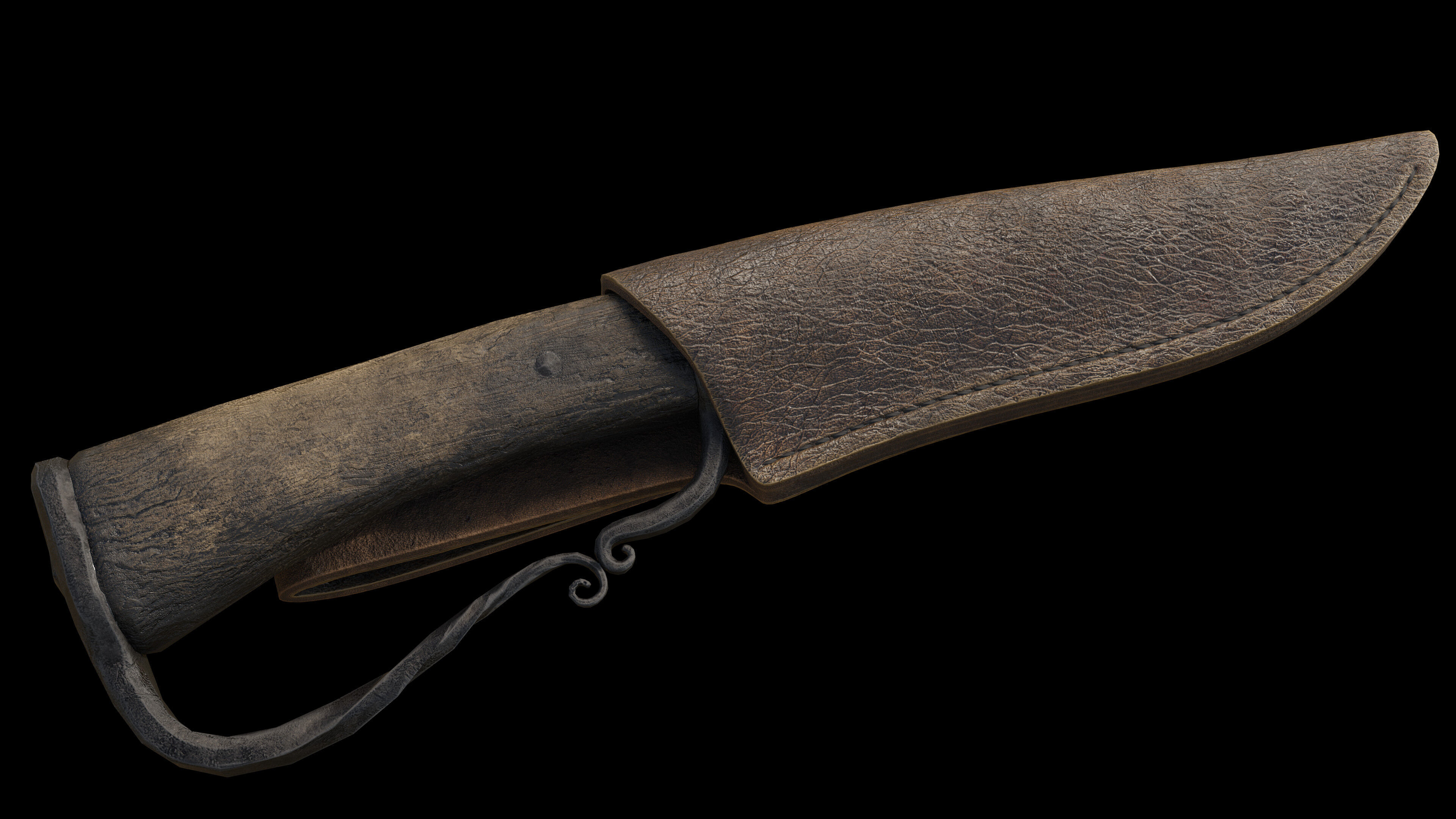 Hunting Knife and Sheath Low-poly 3D model_3