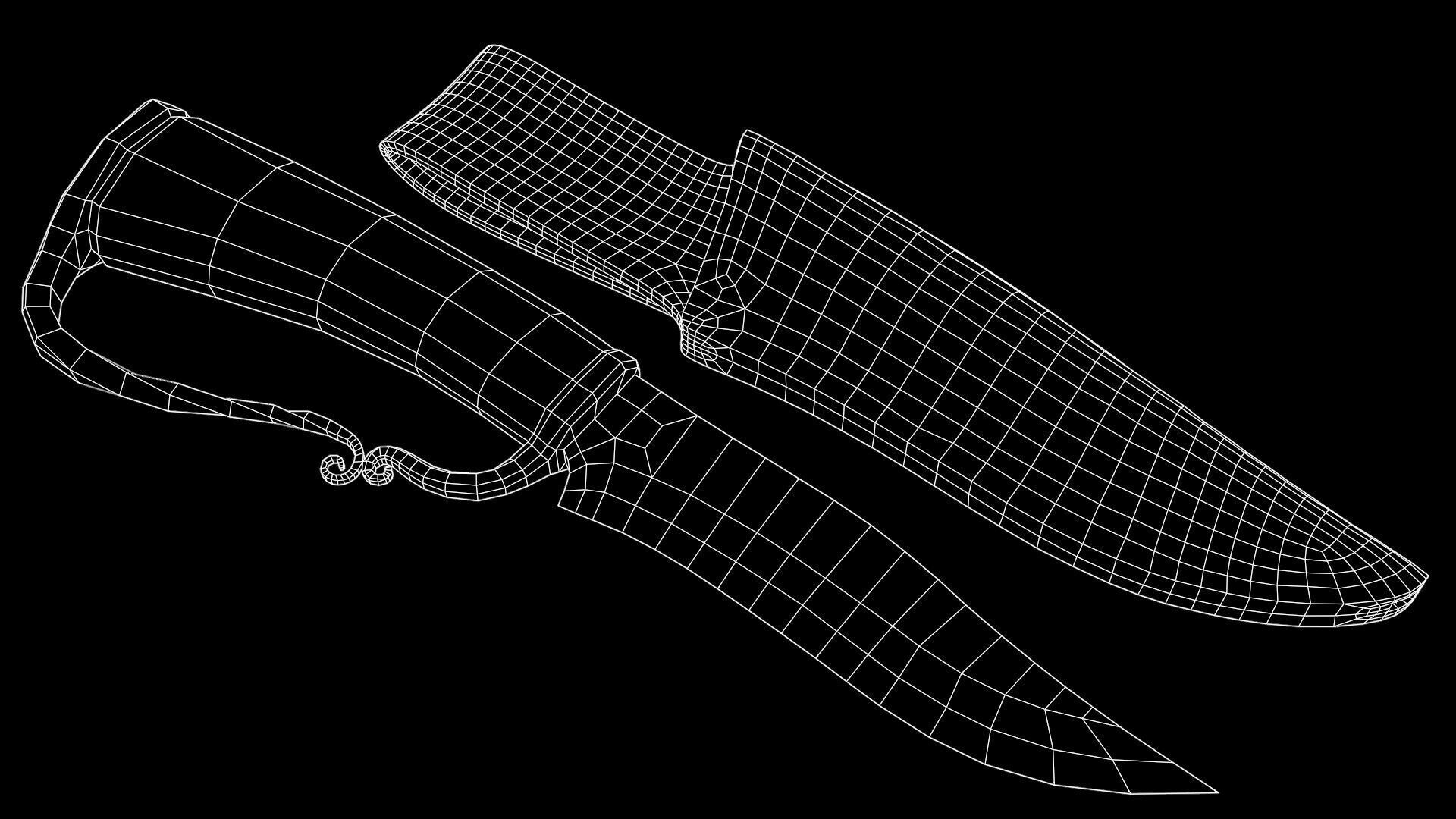 Hunting Knife and Sheath Low-poly 3D model_12