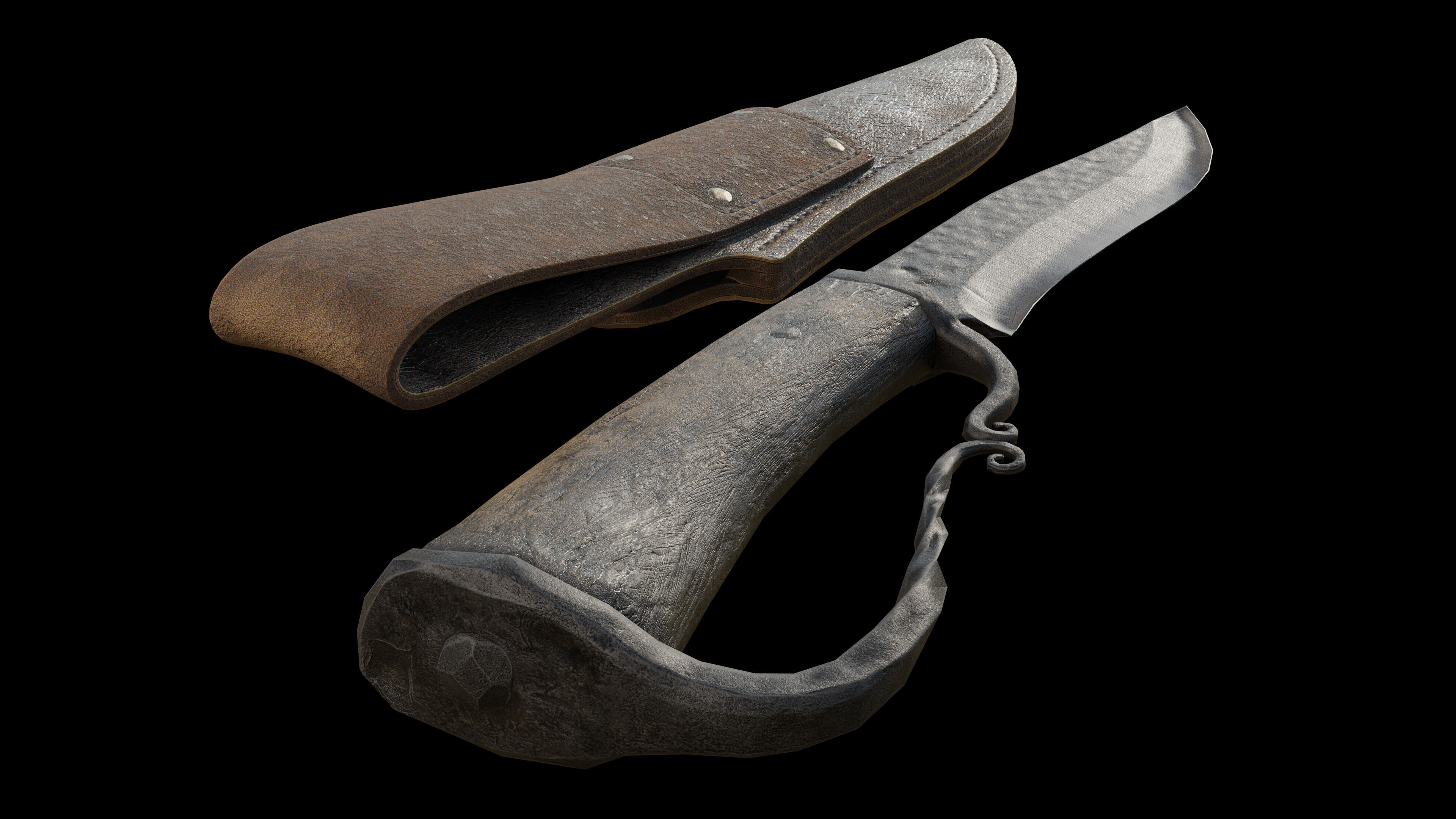 Hunting Knife and Sheath Low-poly 3D model_7