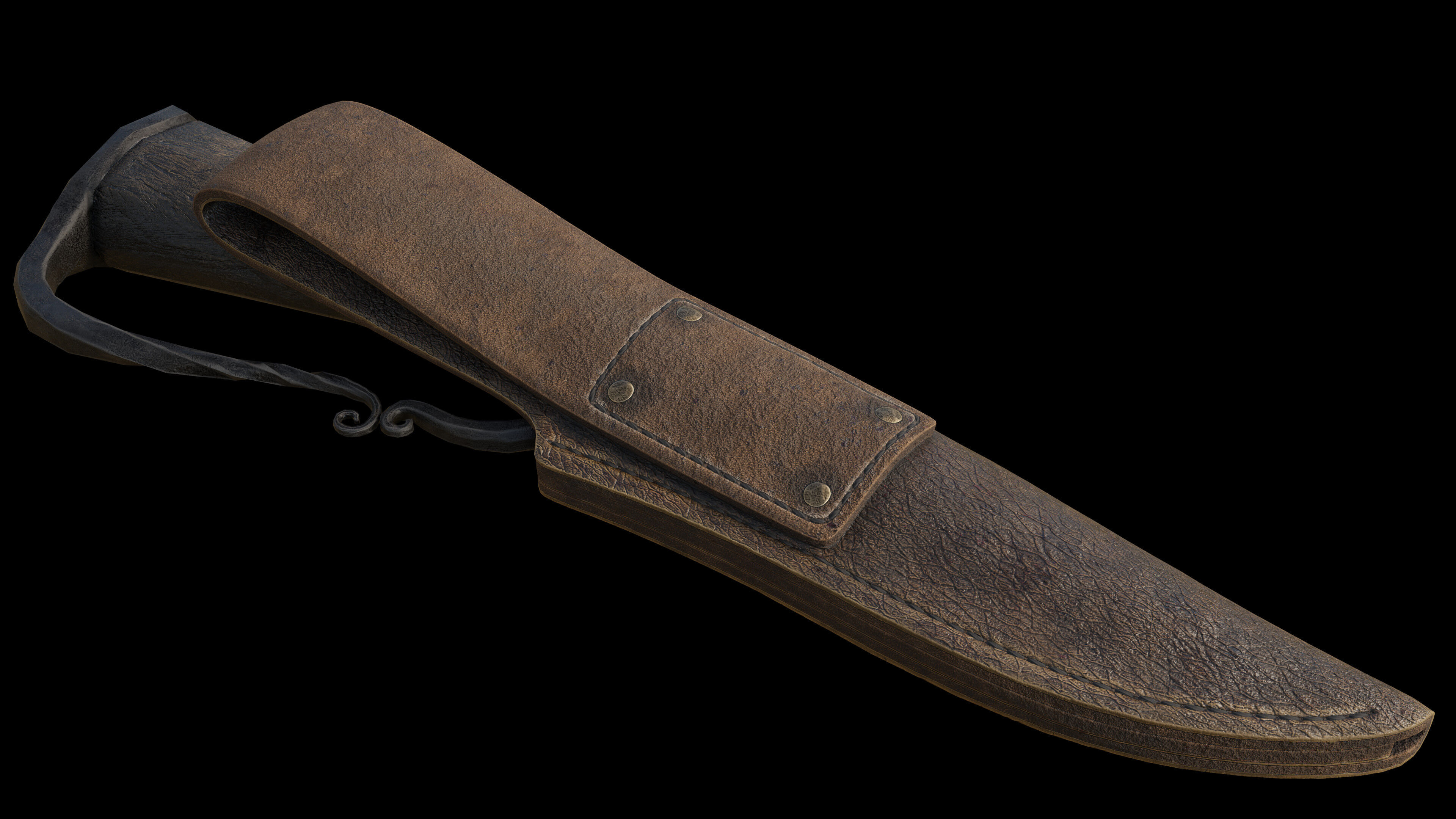 Hunting Knife and Sheath Low-poly 3D model_6
