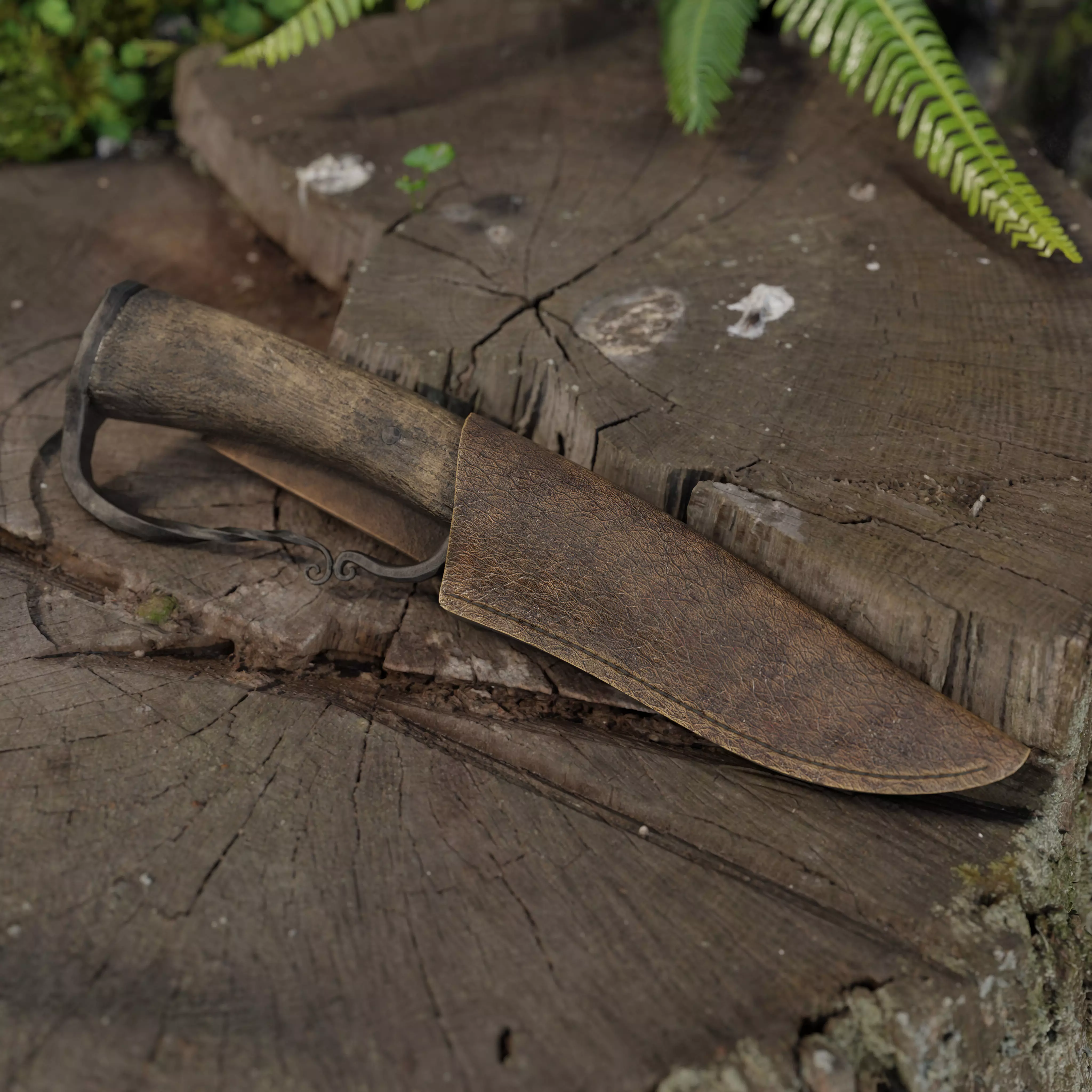 Hunting Knife and Sheath Low-poly 3D model_0