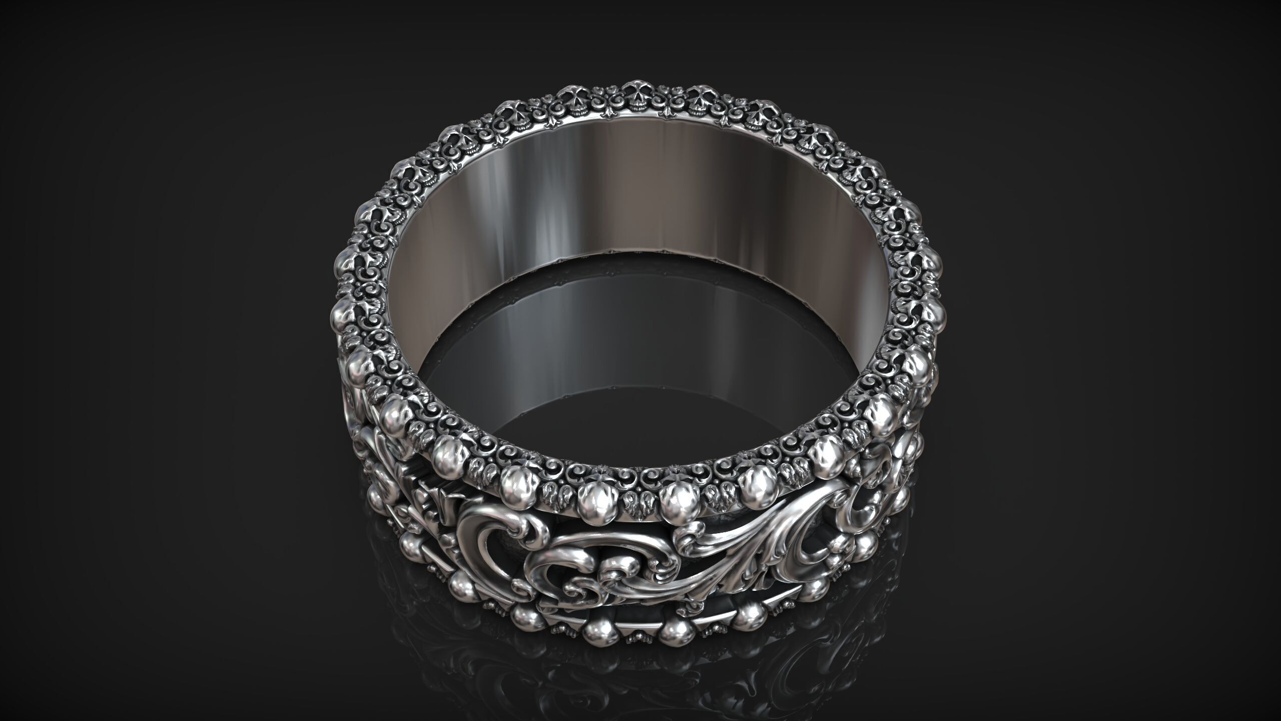 Memento Mori Baroque Skull Head Pattern Brutal Band 3D print model_4