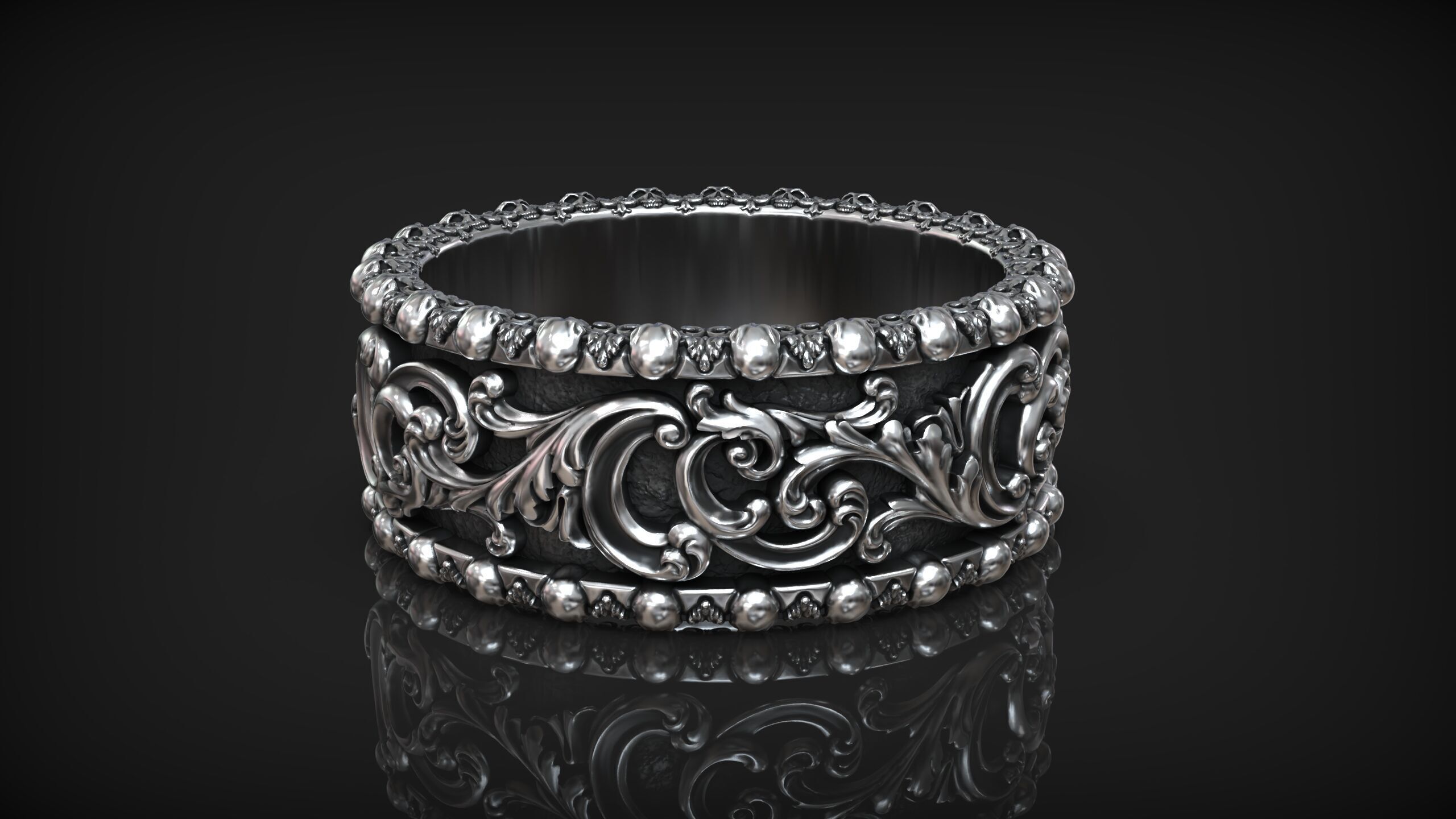 Memento Mori Baroque Skull Head Pattern Brutal Band 3D print model_1