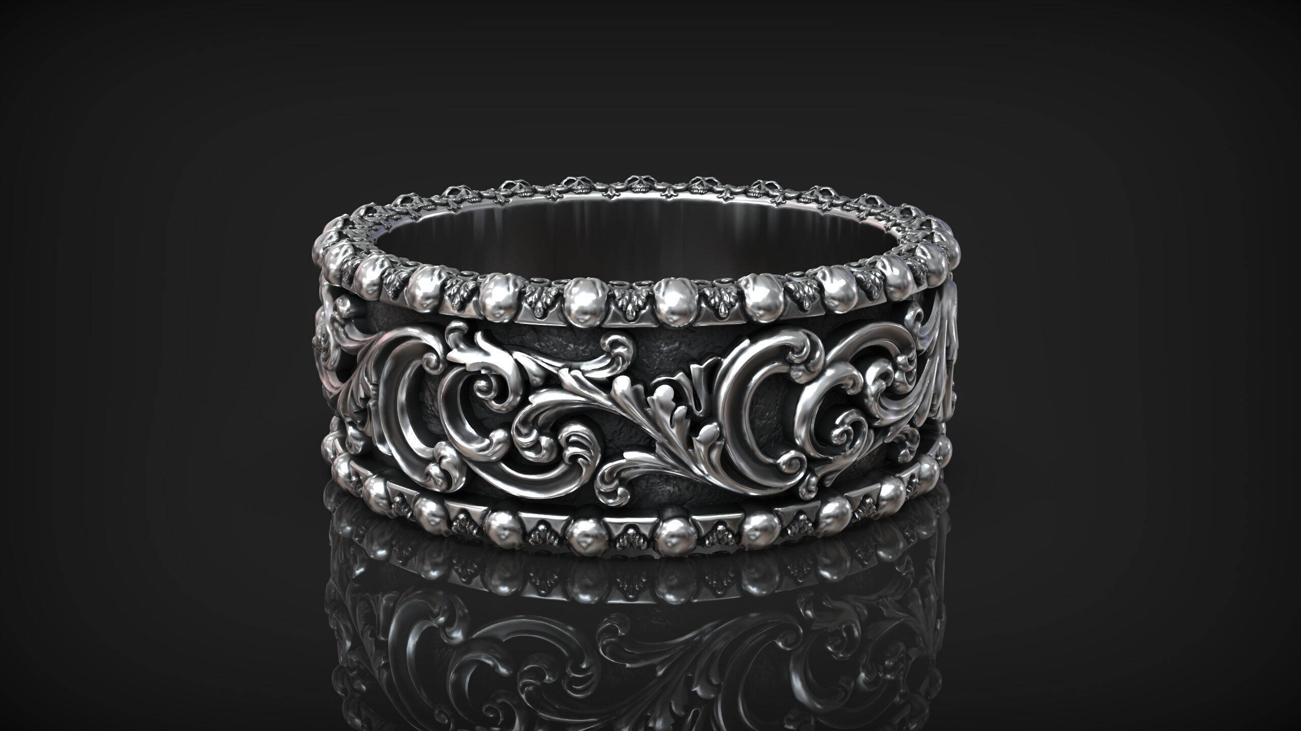 Memento Mori Baroque Skull Head Pattern Brutal Band 3D print model_3