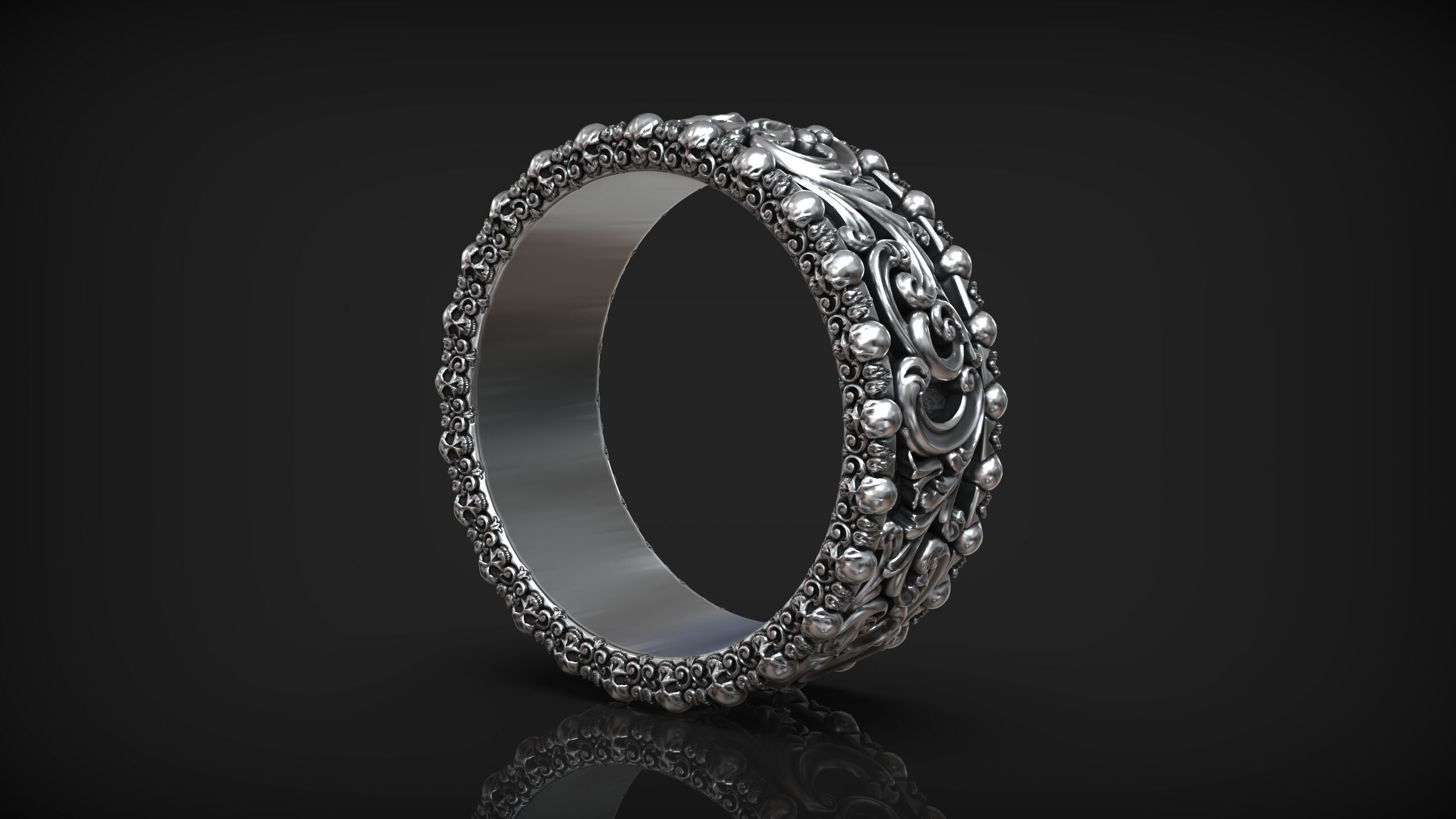 Memento Mori Baroque Skull Head Pattern Brutal Band 3D print model_2