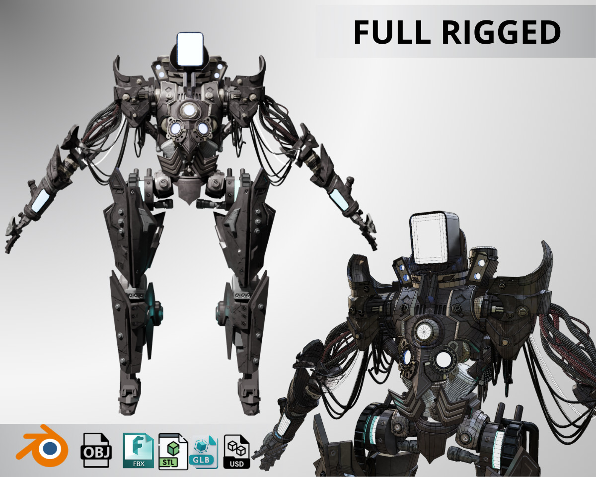 Futuristic War Mech robot Fully Rigged Low-poly 3D model_1