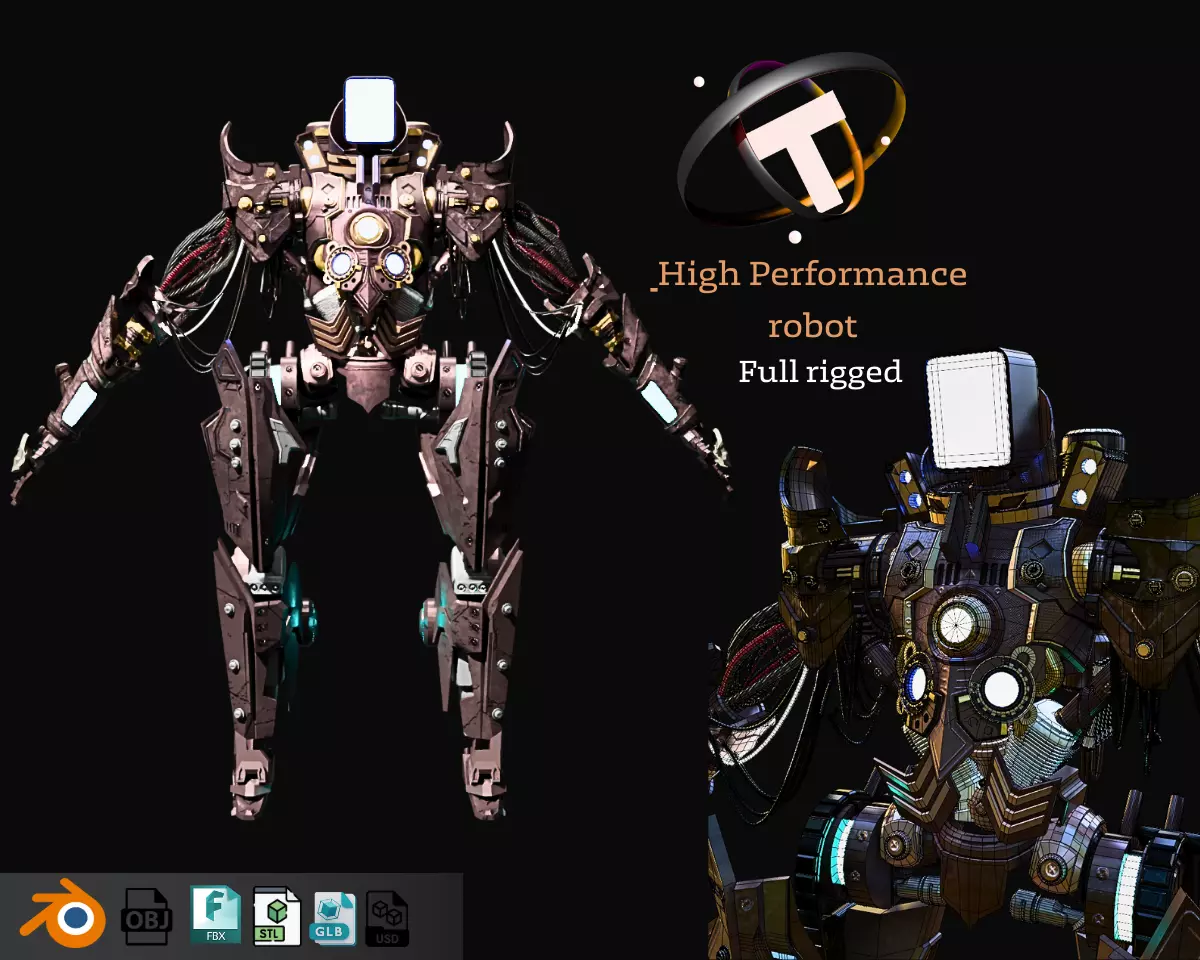 Futuristic War Mech robot Fully Rigged Low-poly 3D model_0