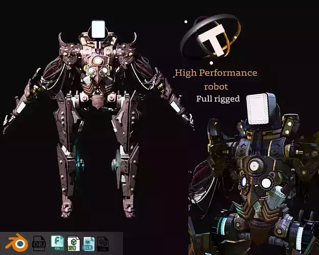 Futuristic War Mech robot Fully Rigged Low-poly 3D model