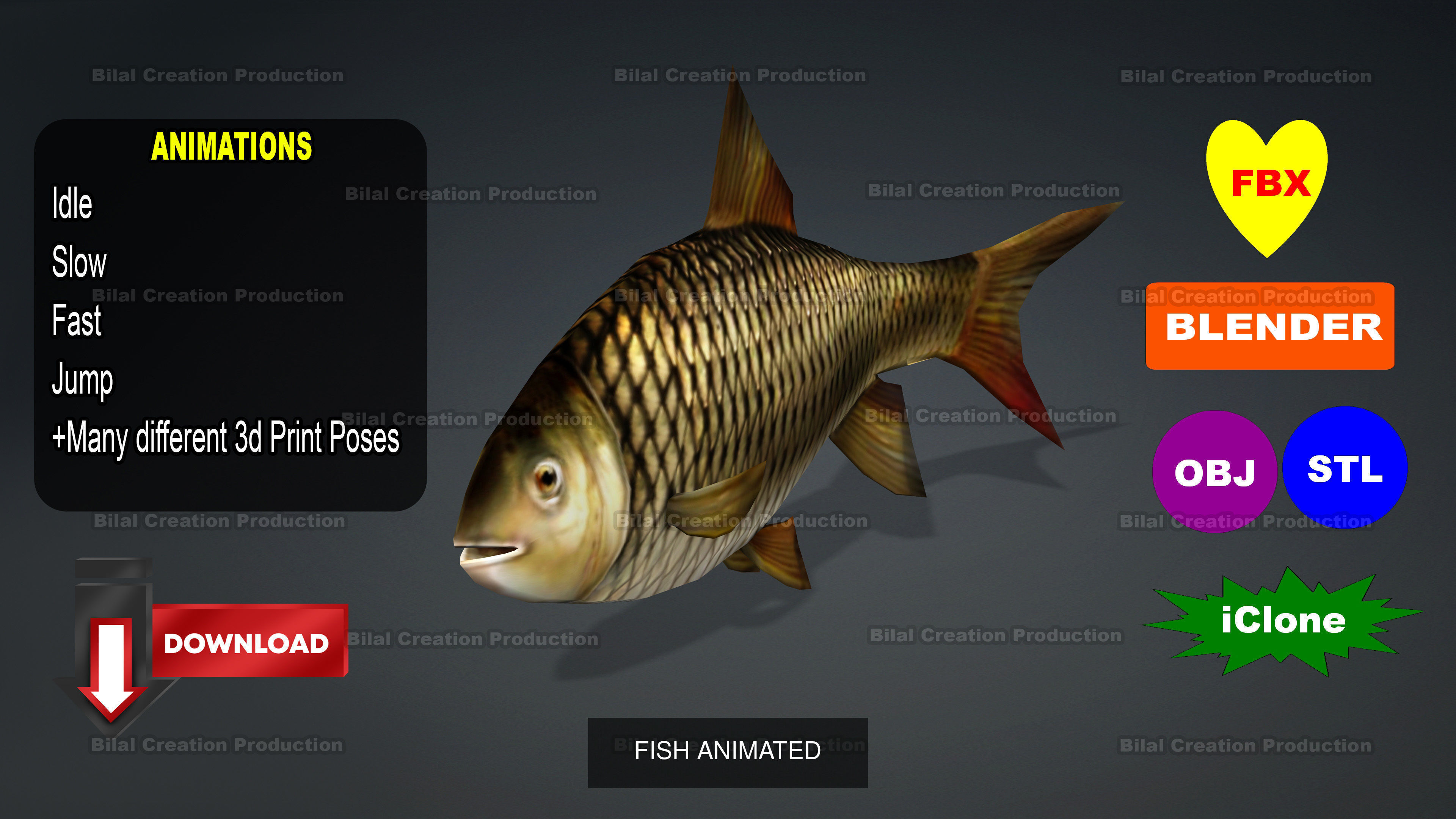 5 PACK OF OCEAN ANIMATED ANIMALS 3D Model Collection_3