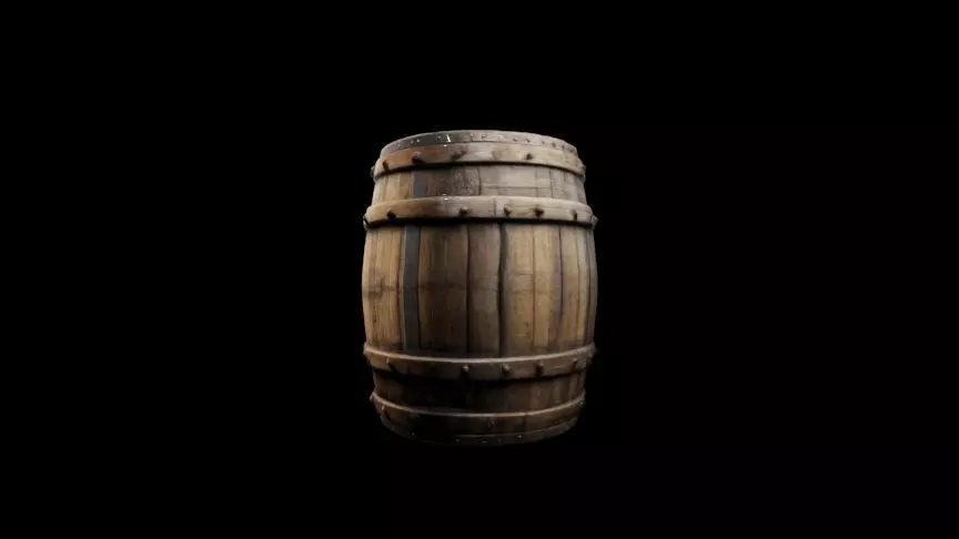 Medieval wooden barrel Low-poly 3D model_0