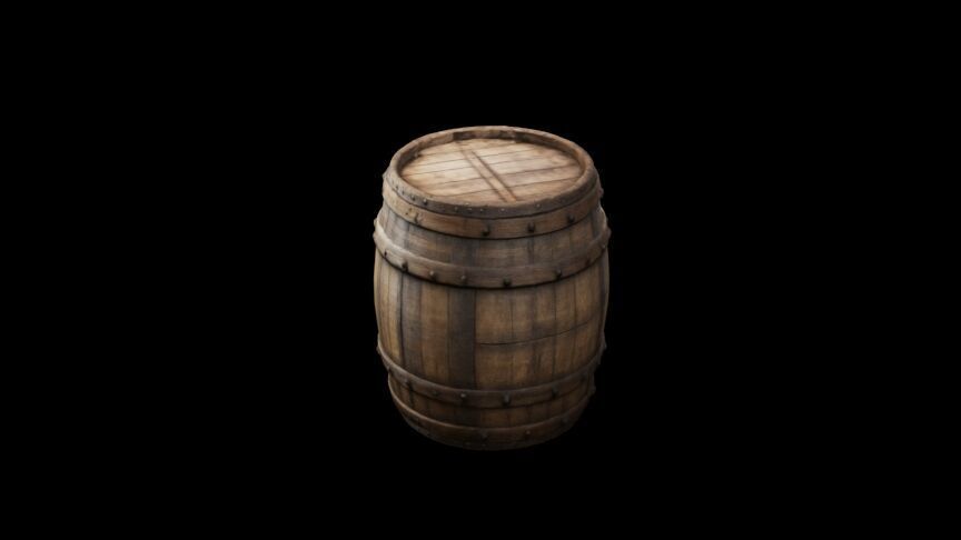 Medieval wooden barrel Low-poly 3D model_3