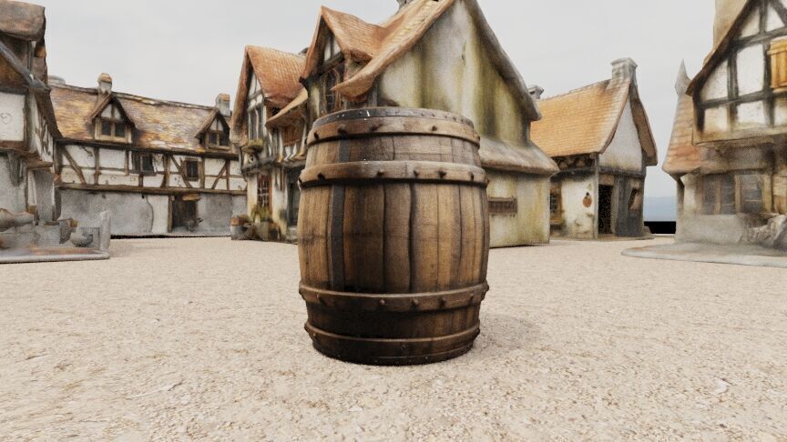 Medieval wooden barrel Low-poly 3D model_7
