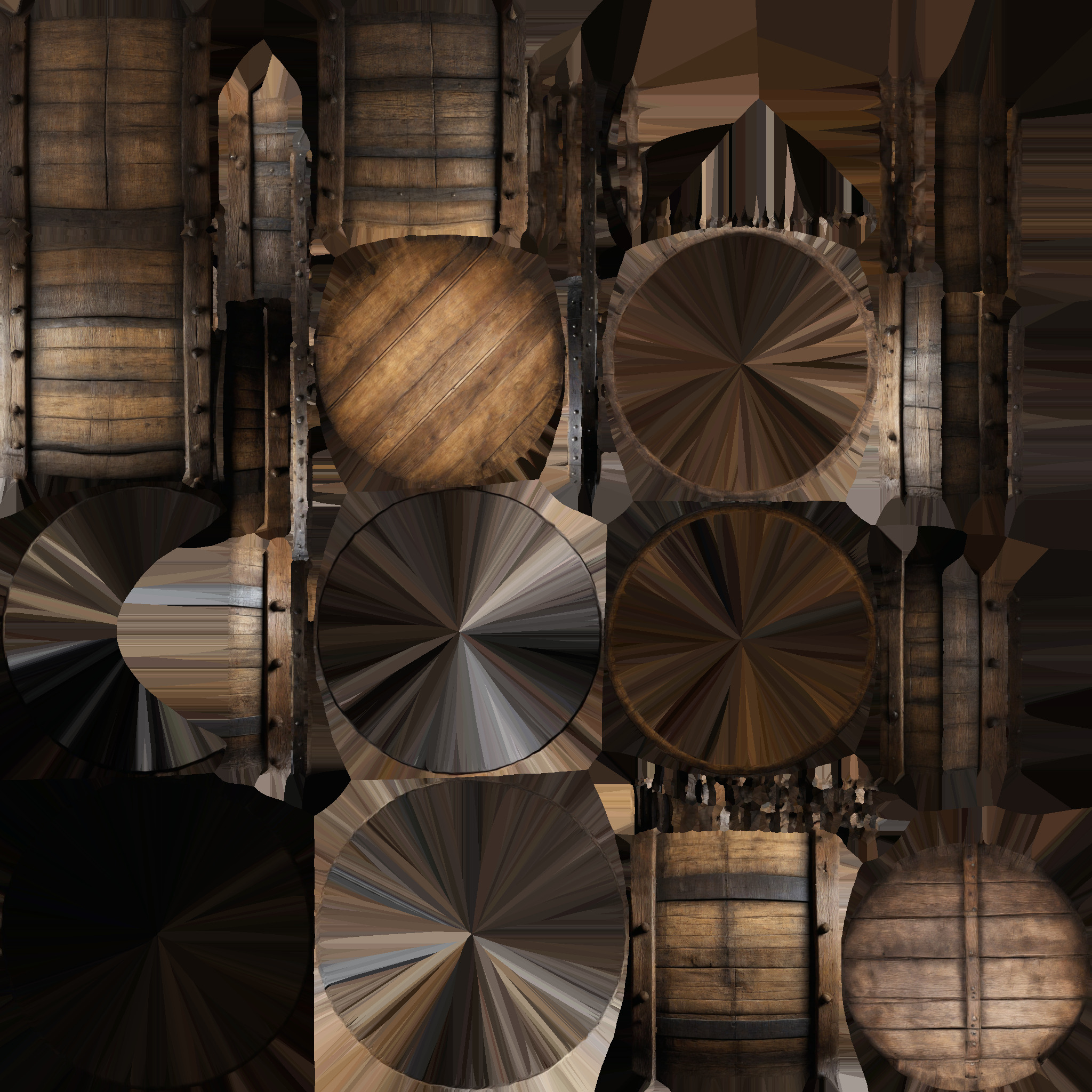Medieval wooden barrel Low-poly 3D model_11