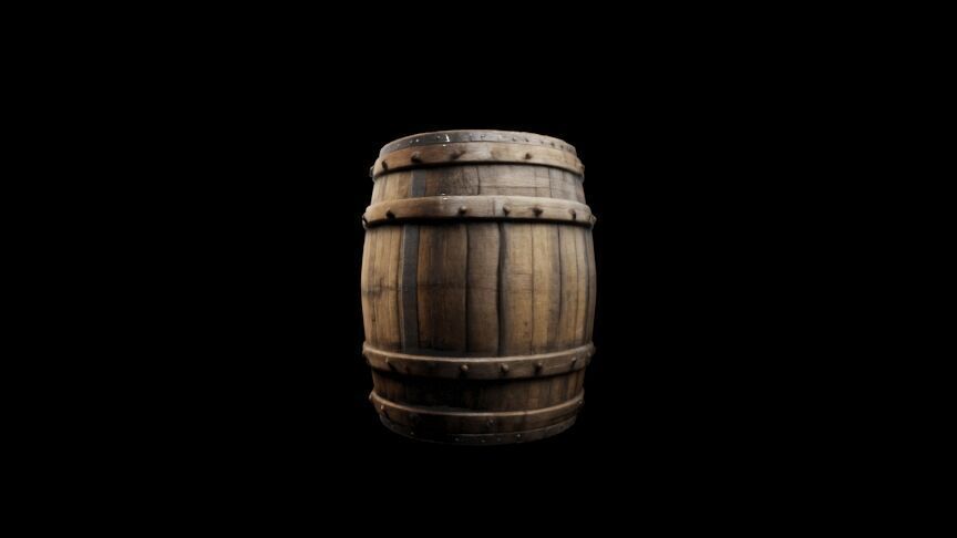 Medieval wooden barrel Low-poly 3D model_1