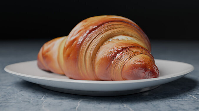 Realistic 3D Croissant Model with High Quality PBR Textures Low-poly 3D model