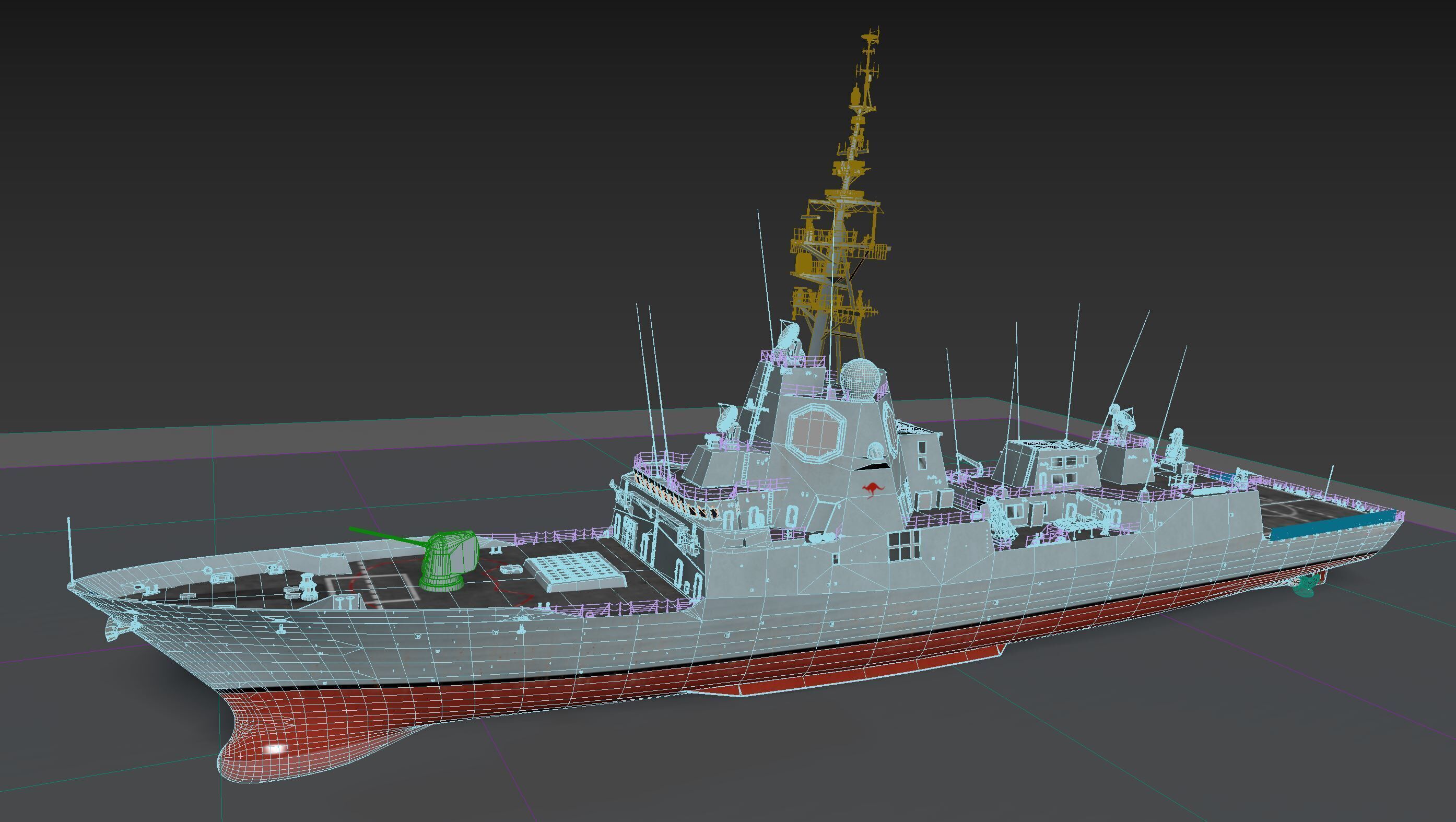 Military Ship air warfare destroyer HMAS Hobart  3D model_13