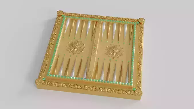 Golden Backgammon Game Board with Gems