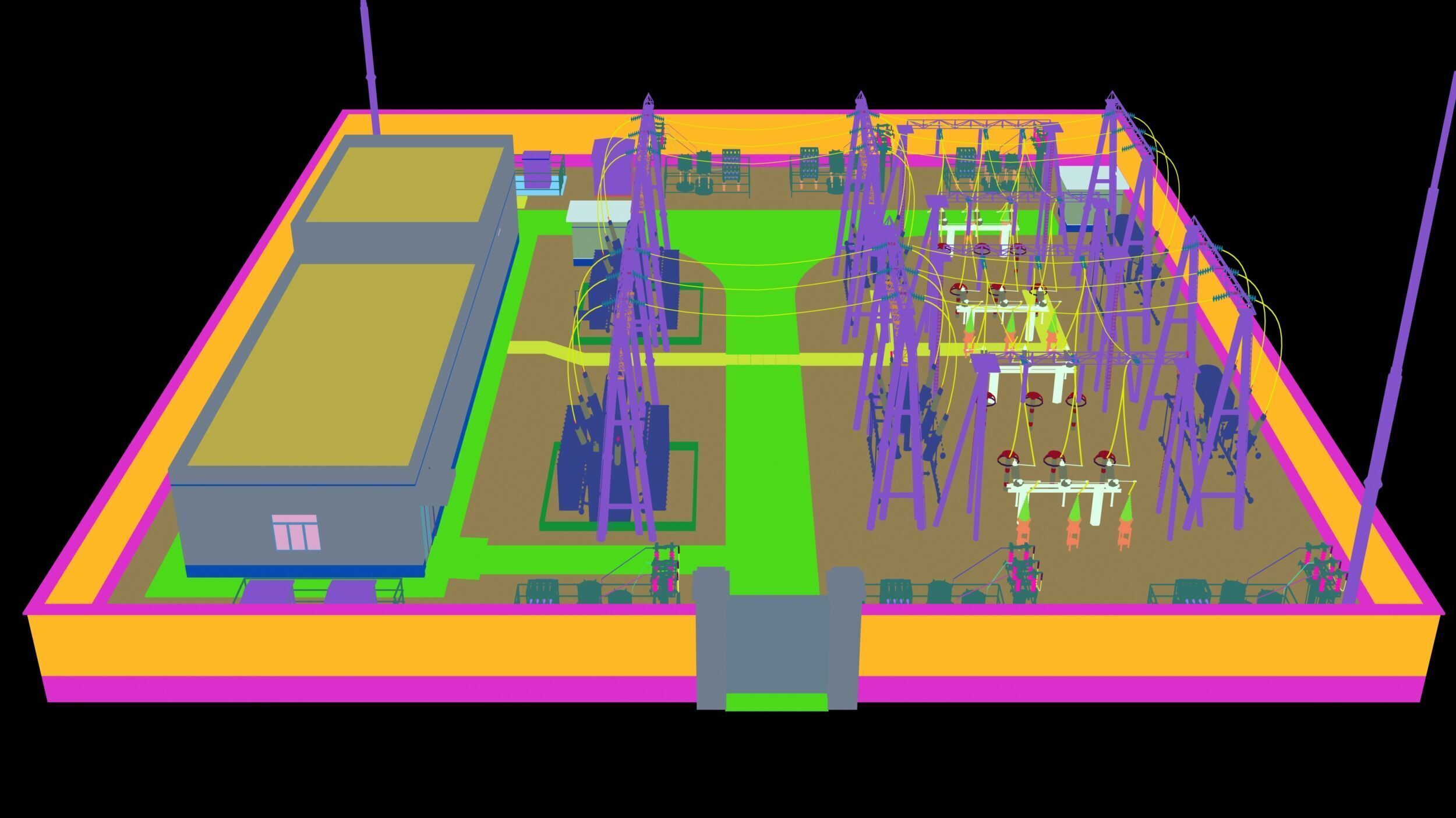 substation power station with wires and poles 3D model_8