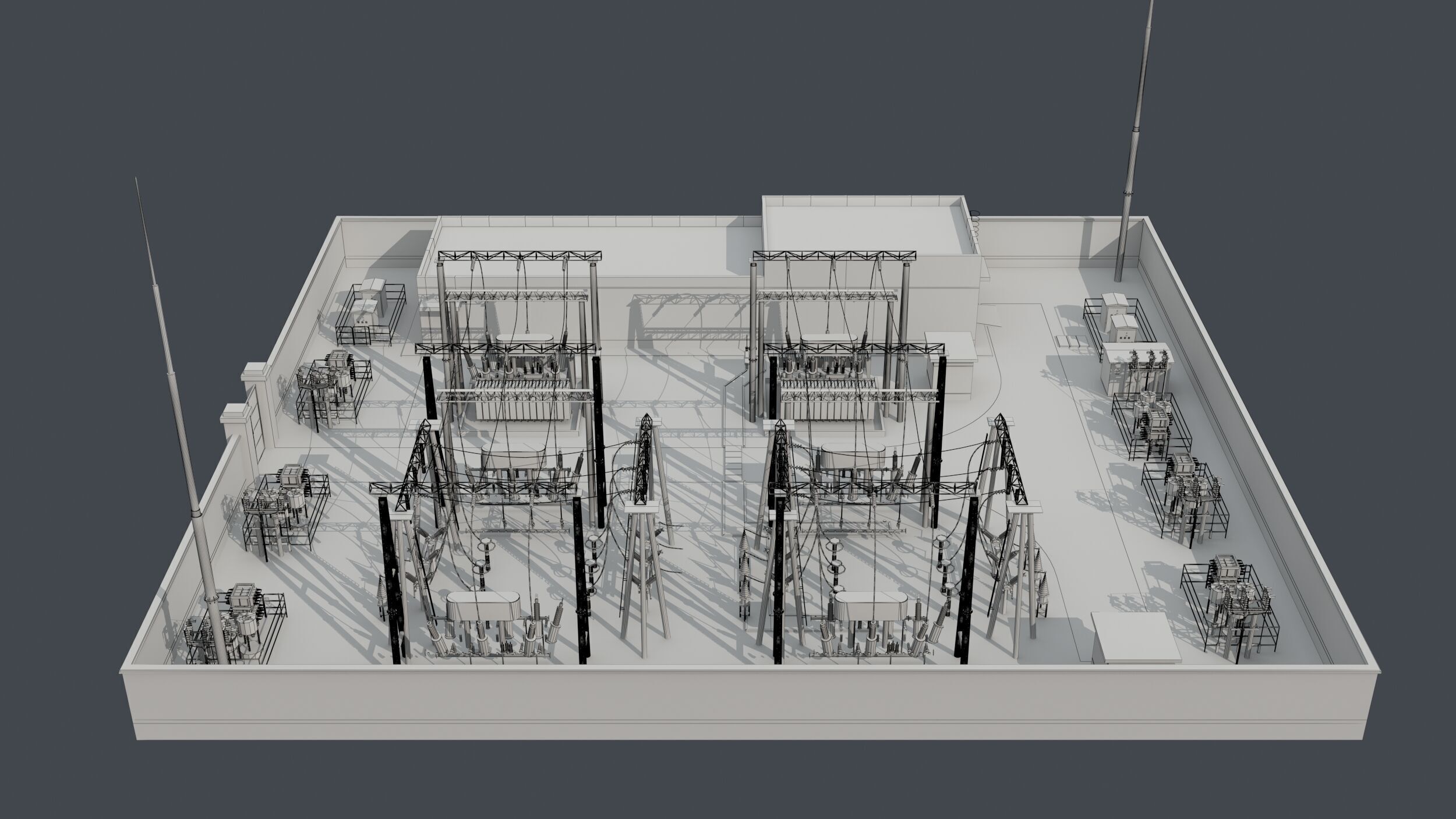 substation power station with wires and poles 3D model_6