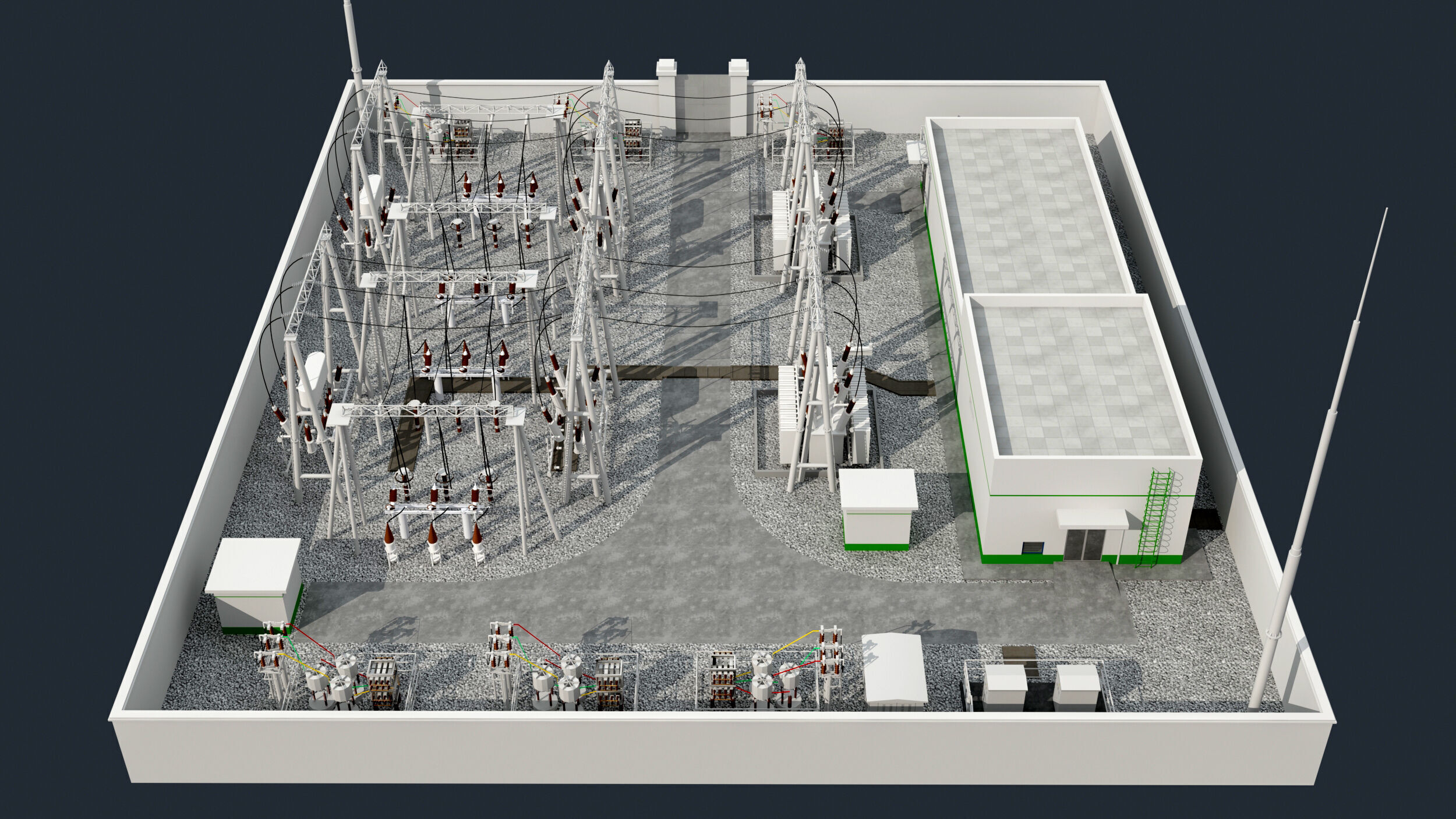 substation power station with wires and poles 3D model_1