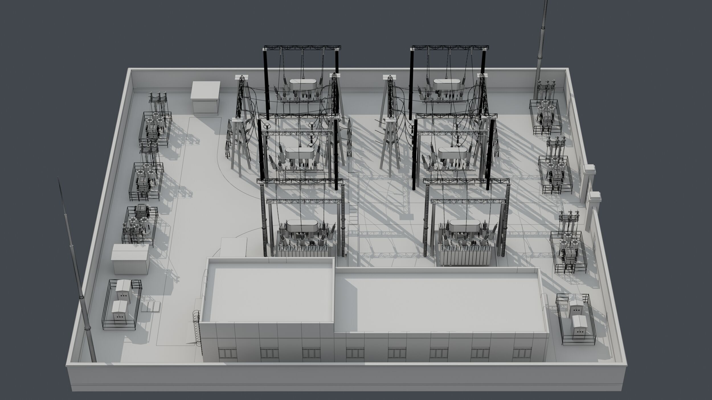 substation power station with wires and poles 3D model_4