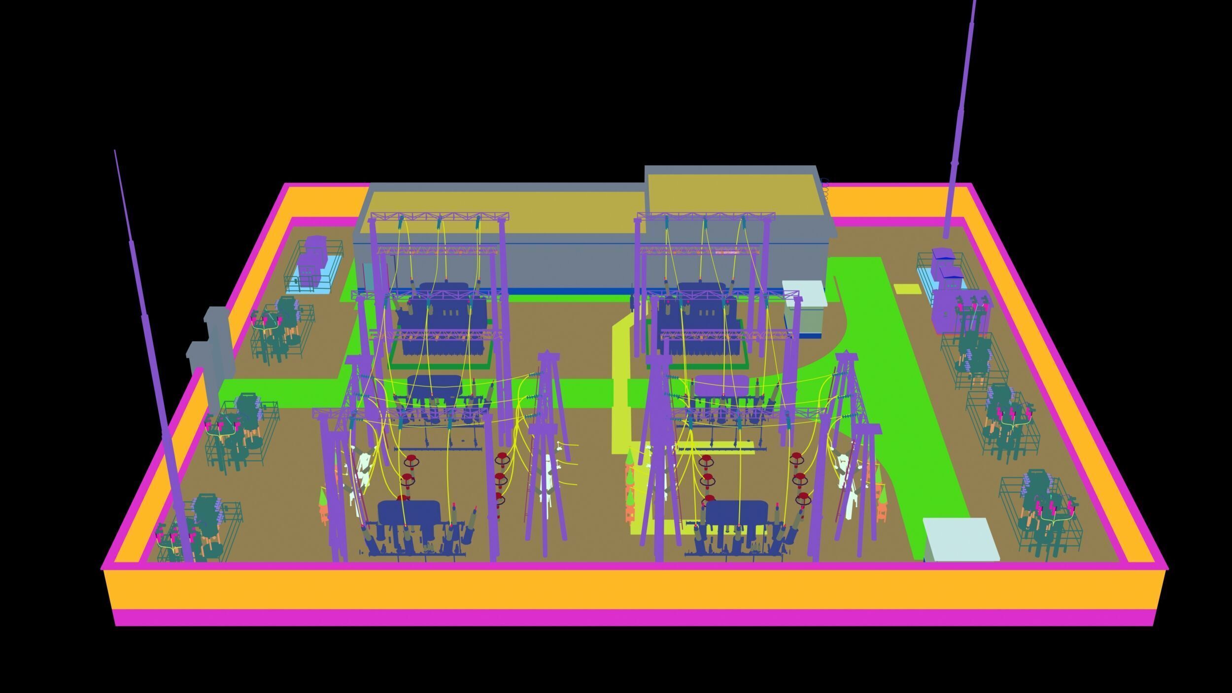 substation power station with wires and poles 3D model_10