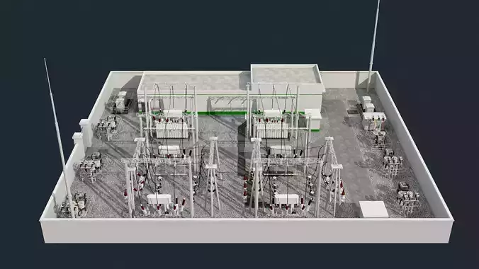 substation power station with wires and poles