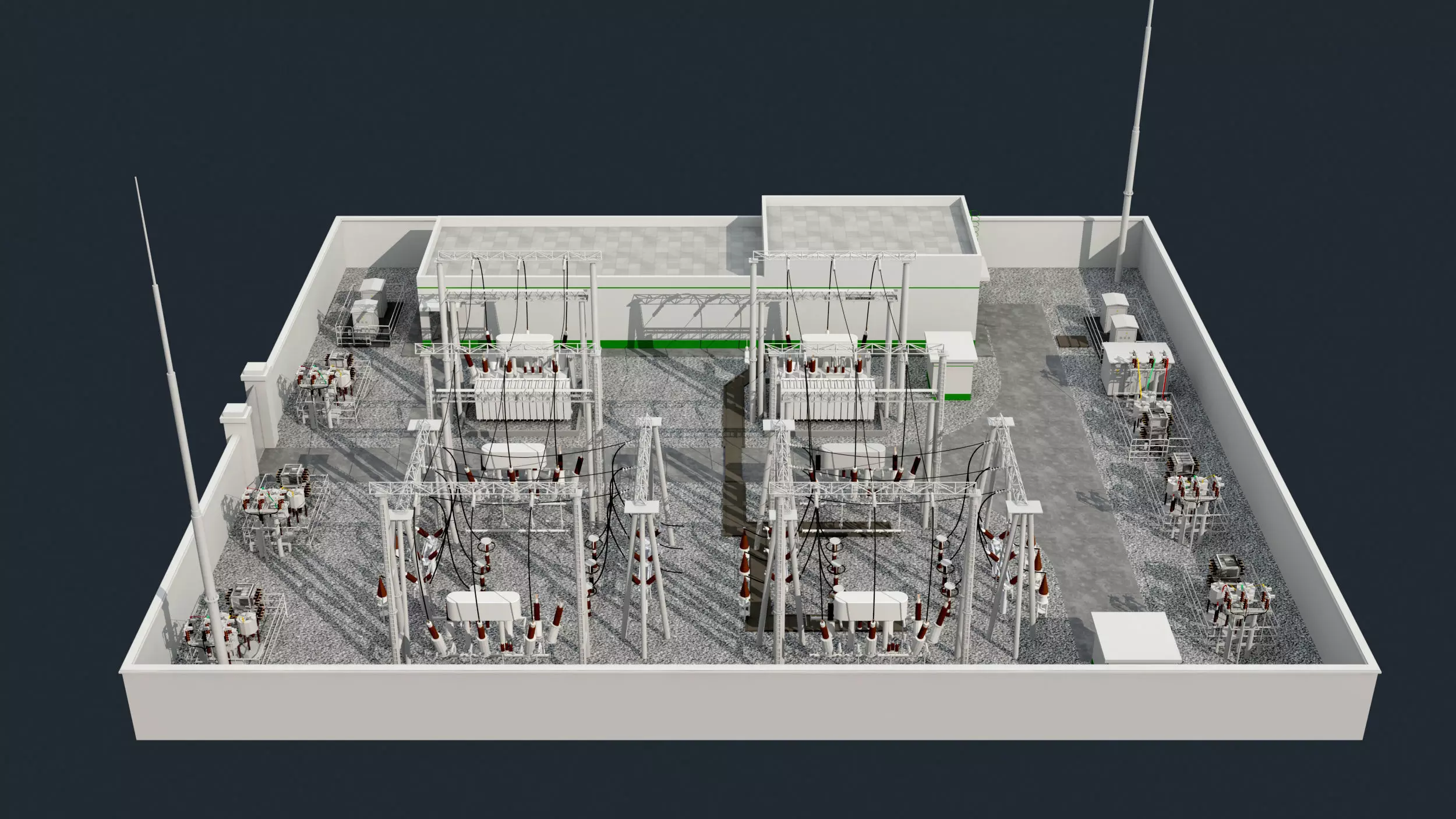 substation power station with wires and poles 3D model_0